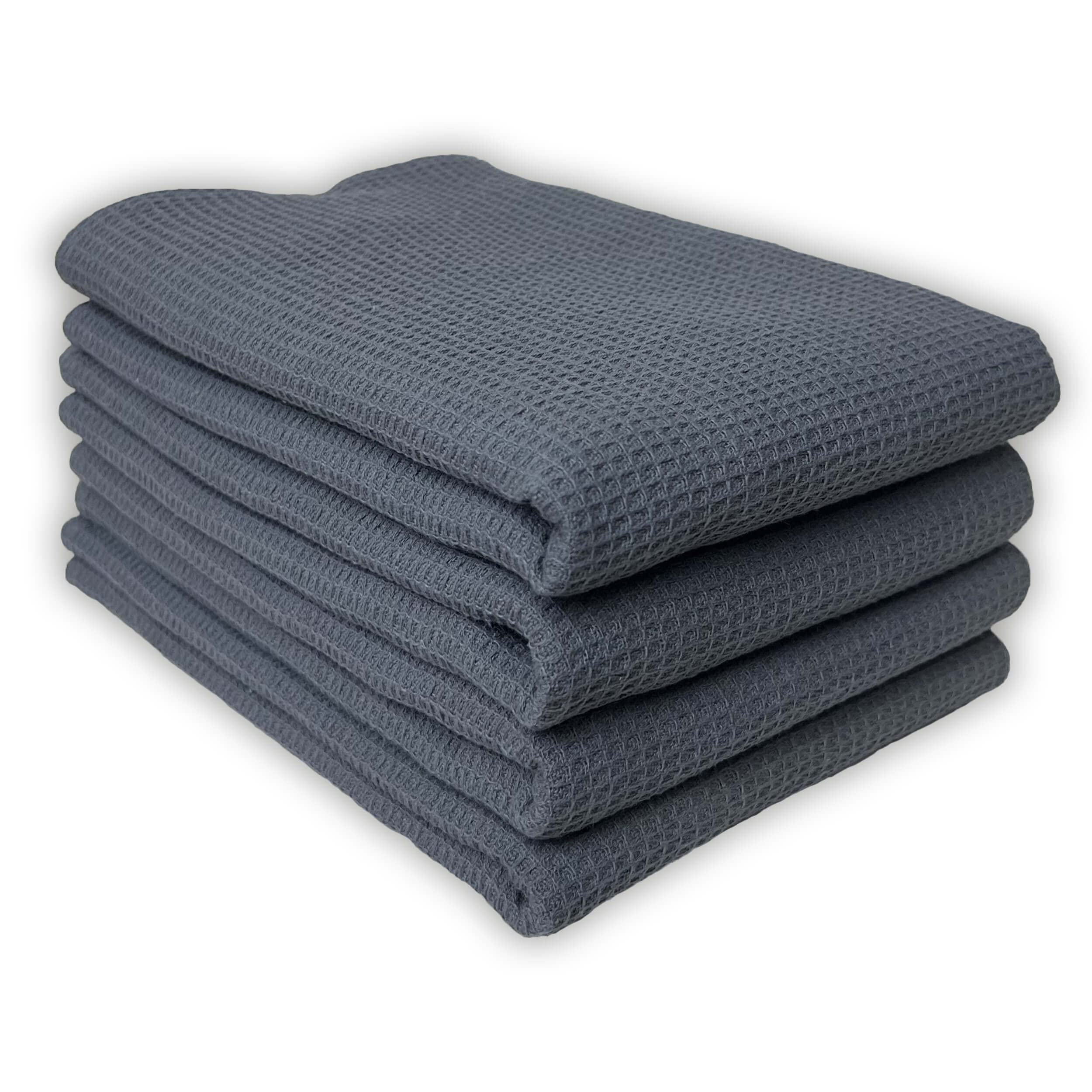 Geschirrtücher Set Abtrockentücher Waffelpique 4 Stück Vintage 100% Baumwolle ca. 40 cm x 60 cm Dunkelgrau