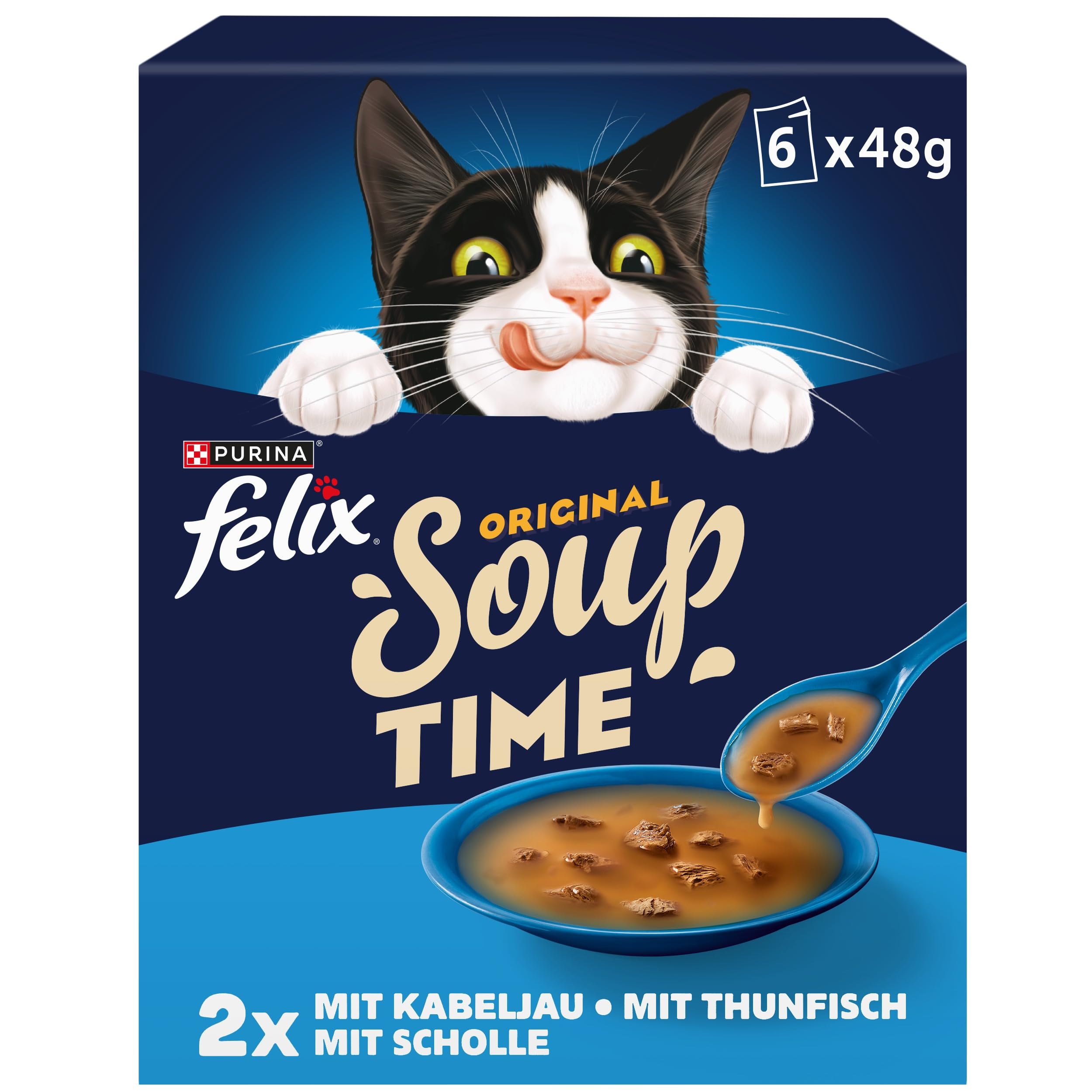 FELIX Soup Time Original Ergänzungsnassfutter für Katzen 6 Portionsbeutel Kabeljau Thunfisch Scholle
