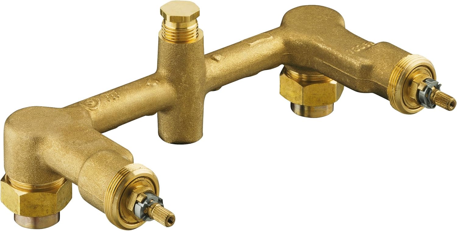 KOHLER K-302-K-NA Widespread 1/2-Inch Ceramic In-Wall Two-Handle Valve System, 8" Centers, Durable Brass