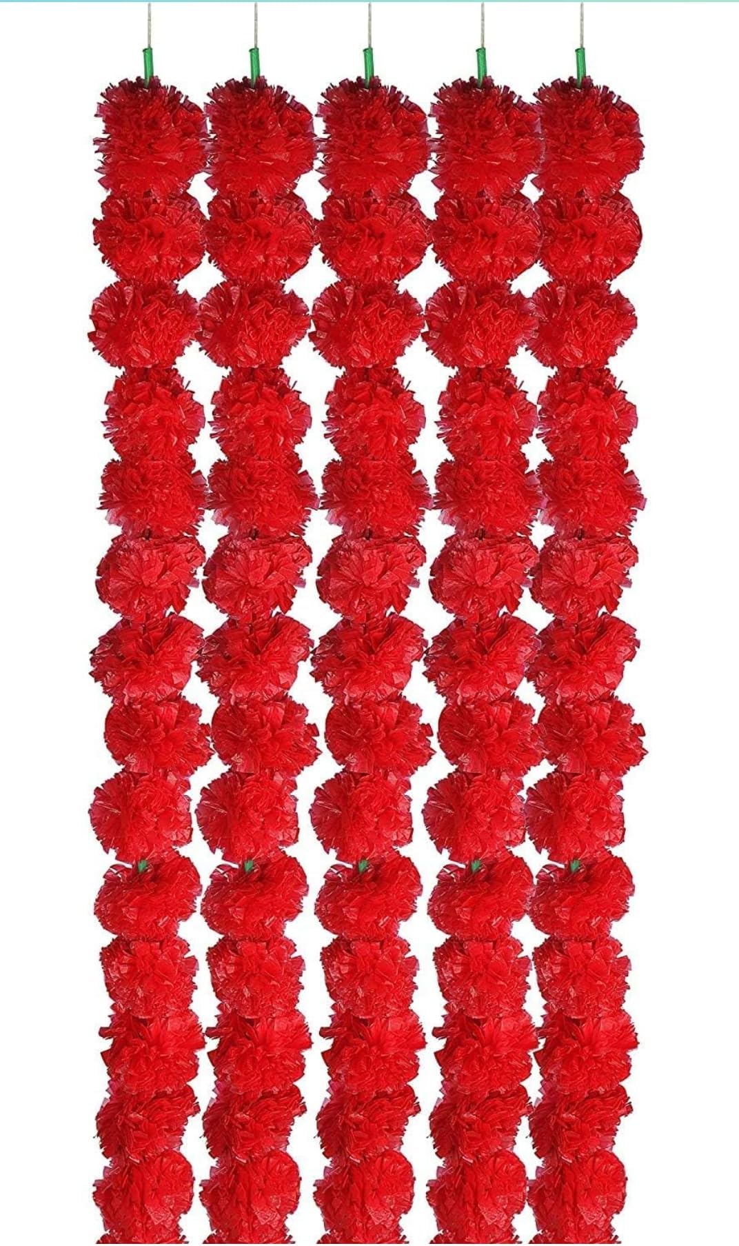 GIFTOYAH Artificial Marigold Fluffy Flower Garland (Dark Pinkish Red, 5 Pieces) (RED)