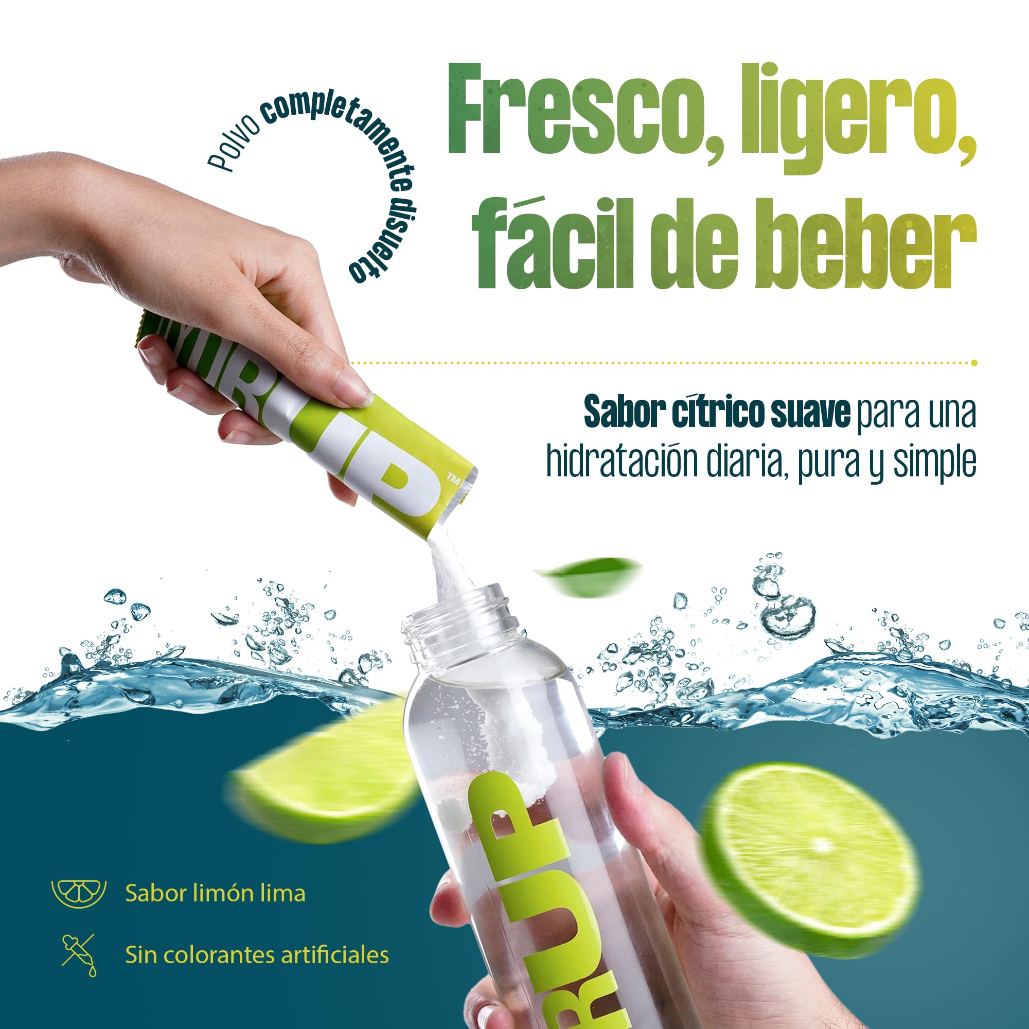 HYDRUP Electrolitos en Polvo 1733 mg - Hidratación Rápida y Energía al Instante, Sales Minerales con Vitaminas B y C para Deporte, Sabor Lima Limón, 16 Sobres Sin Gluten ni Lactosa