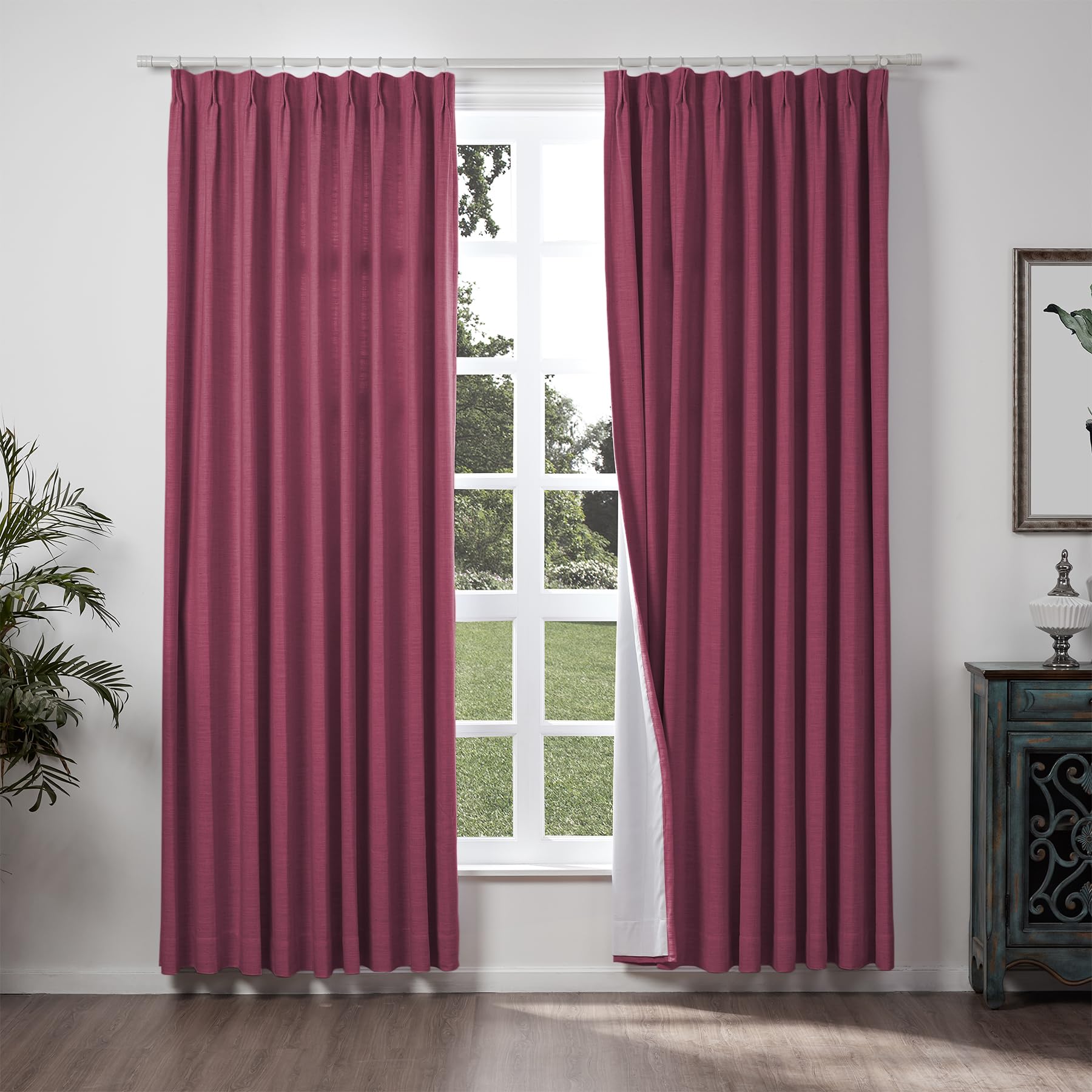 ChadMade Extra Wide Curtain Panels 100" W x 102" L Polyester Linen Drapes with Blackout Thermal Lining Pinch Pleat Curtain Panels Solid Luxury Drapable Livingroom (1 Panel) Burgundy Red โ image 1
