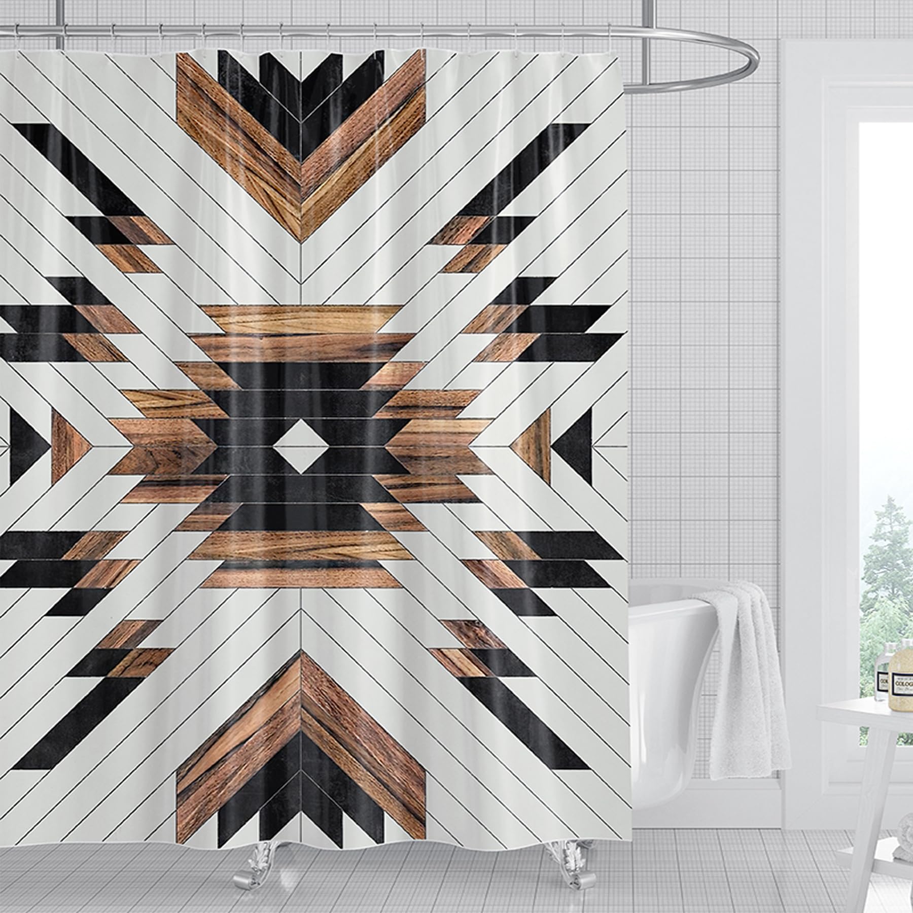 Ceexolliss Western Shower Curtain Set Rustic Aztec Boho Native American Bath Decor Heavy Duty Shading Curtain Modern Neutral Tribal Wood Texture