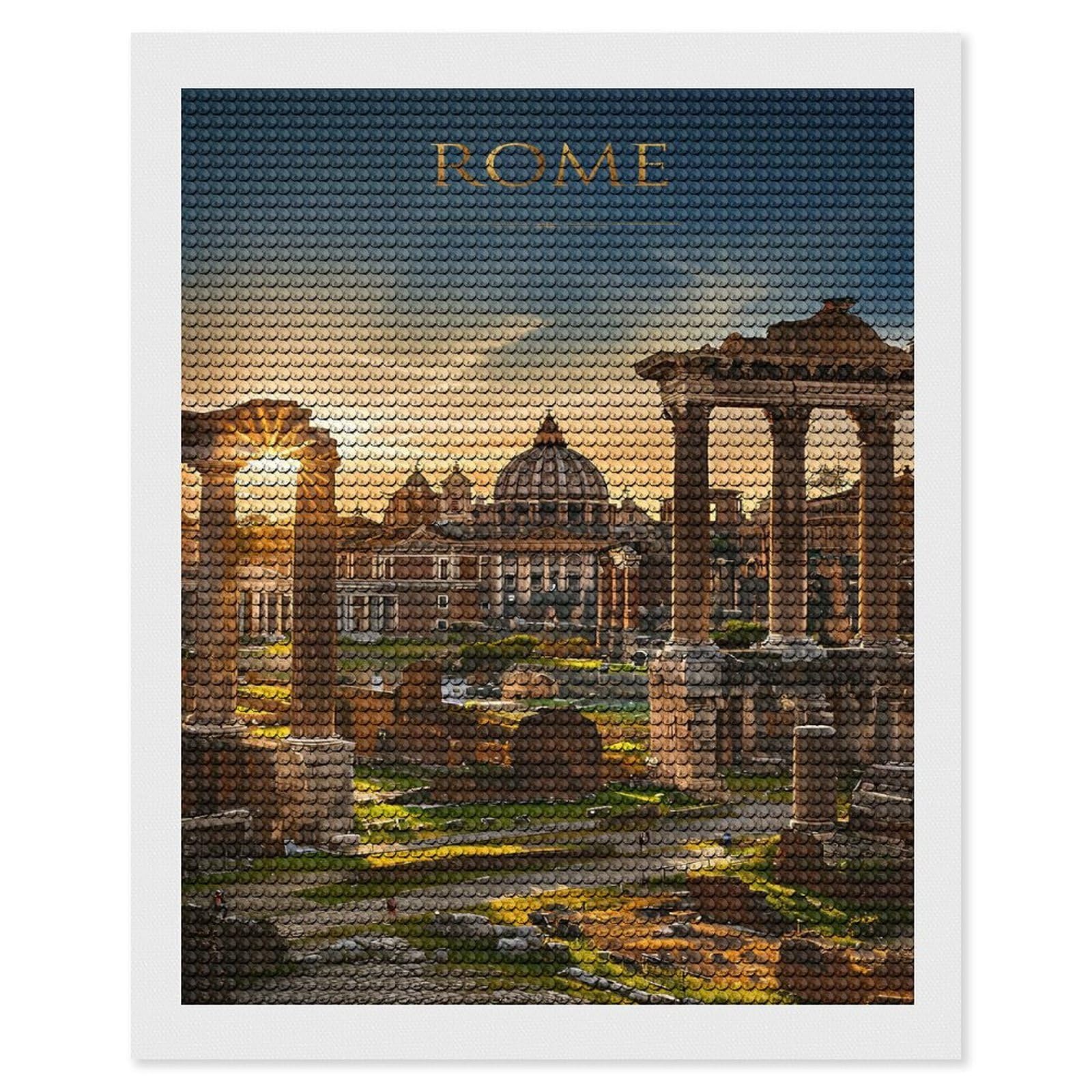 Junmoney Rome Sunset Ruins DIY Diamond Art Canvas Kit 16"x20", for Teens, Aesthetic Room Decor, Farmhouse Decor, Canvas Picture, Birthday Gift