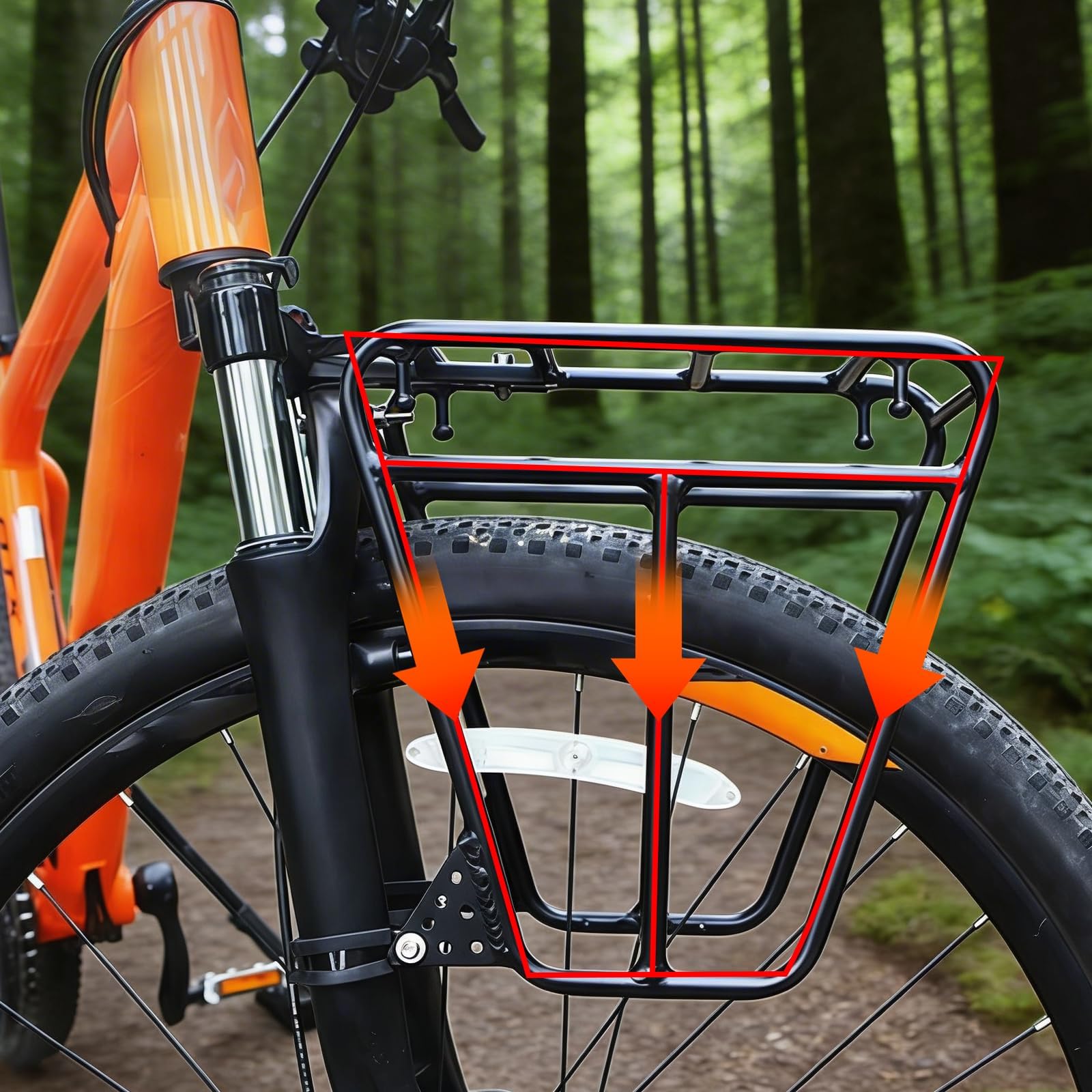 Fahrrad Gepäckträger, Vorderrad-Frontträger aus Stahl, mit effektiver Schockdämpfung,speziell geeignet für MTB-Federgabeln mit Montageloch an der Gabelbrücke, perfekt für Straßen- und Offroad-Fahrten.