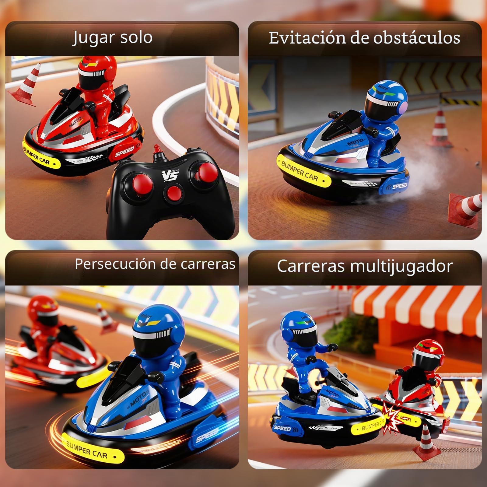 Coche Teledirigido de Juguete, 2 Piezas RC Colisión Coche Super Bumper Car, 360° Drift Stunt Auto Scooter, Luz LED y Música, Coche Teledirigido con Muñeca Eyectora, Regalos para Niños,Niñas