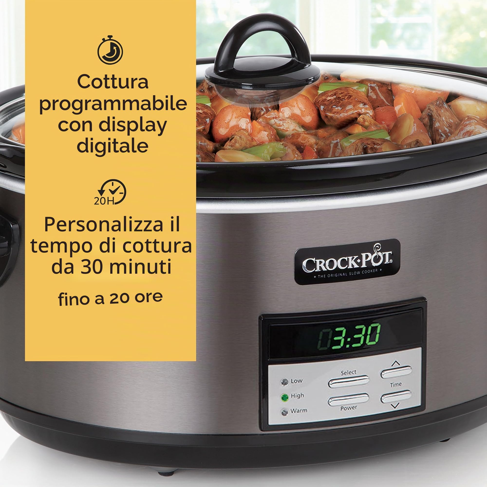 Crockpot Slow Cooker con regolazione automatica del calore e ricettario, in acciaio inox, nero