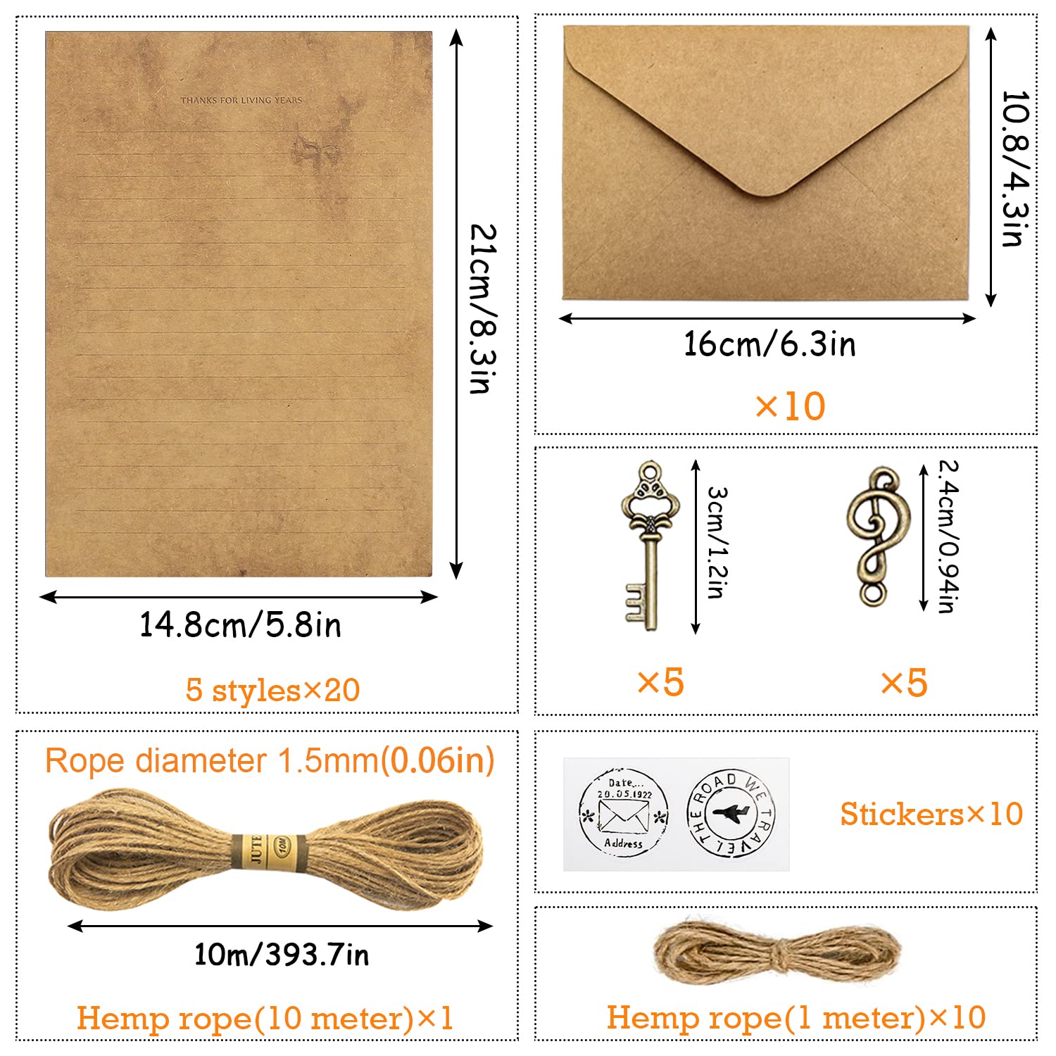 Enveloppes de Papier Vintage 61PCS Papeterie à Lettre pour Adultes
