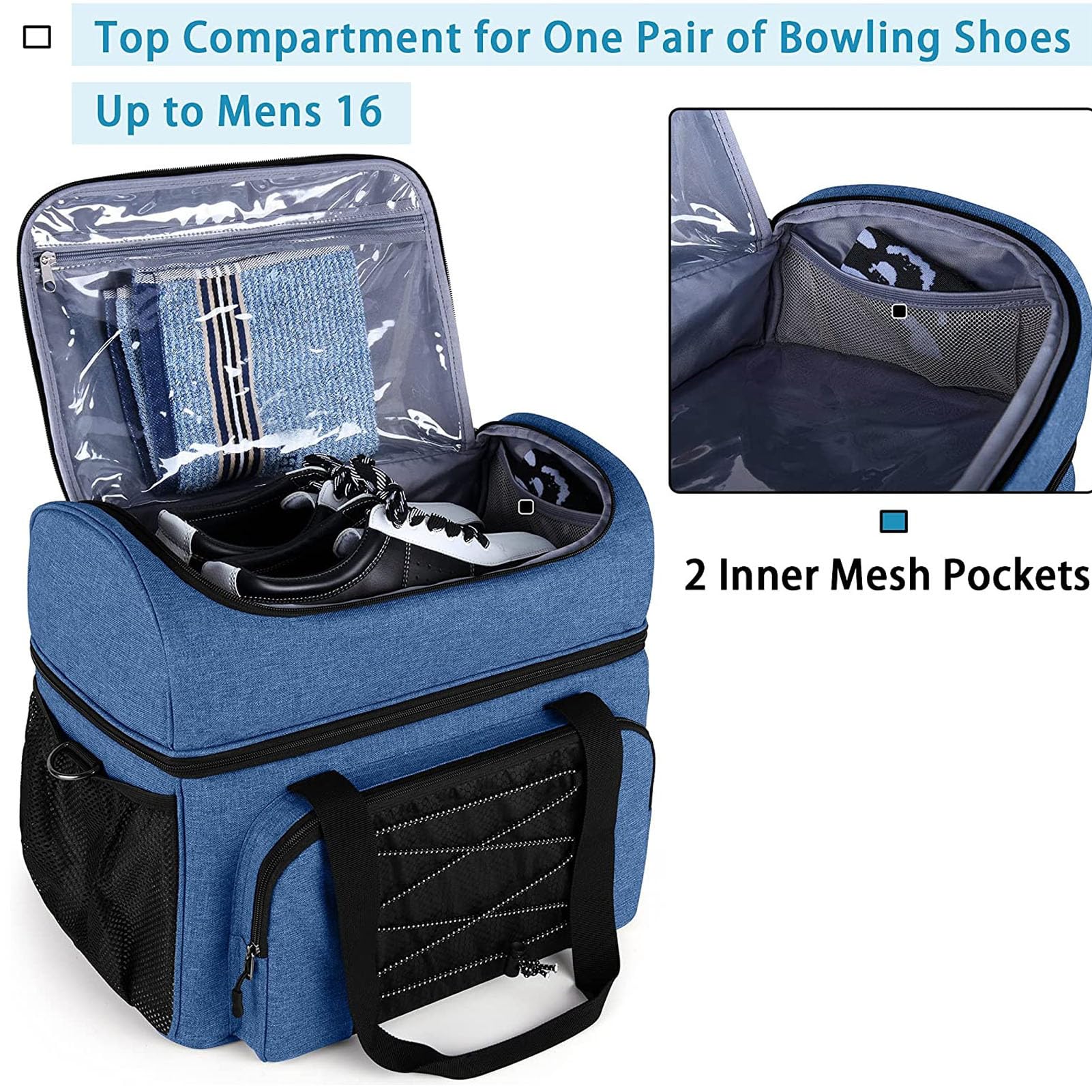 Sac de Boule de Bowling 2 balles, Sac de Bowling à Deux balles avec Support rembourré et bandoulière réglable, Accessoires de Bowling Portables en Nylon pour Chaussures jusqu'à la