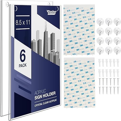 Soporte acrílico para letreros de 8.5 x 11 pulgadas, marco transparente con múltiples opciones de montaje incluidas, marco de montaje en pared de