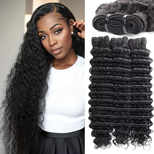 Vista 66 de Manojos de cabello humano ondulado profundo de 20, 22, 24 pulgadas, paquetes de ondas de agua, 100% sin procesar, 12A, cabello humano virgen