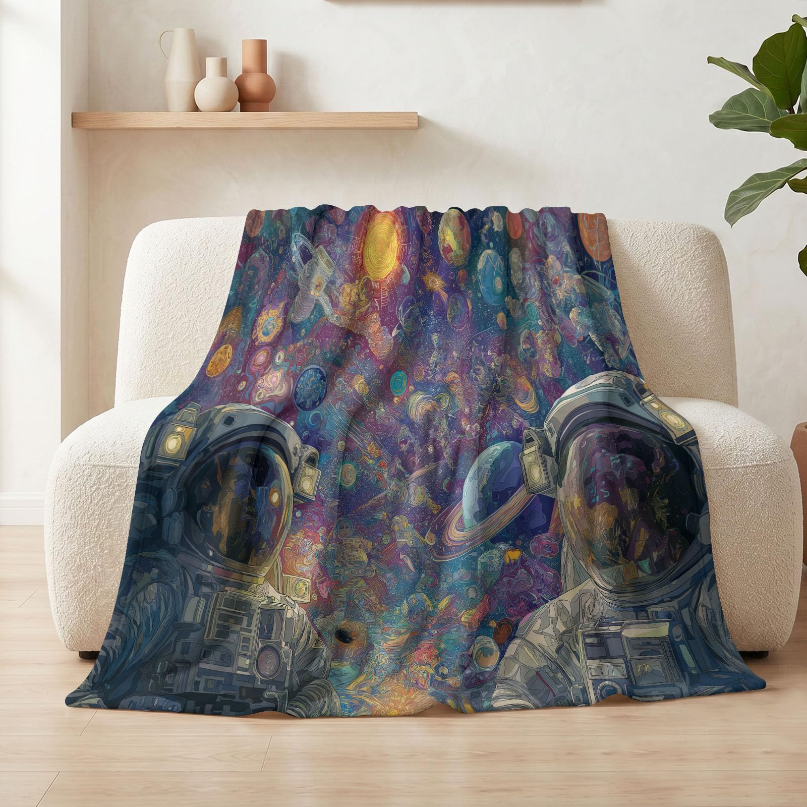 Fantasy Space Koc 150 x 200 cm, flanelowa narzuta na kołdrę dla dzieci i