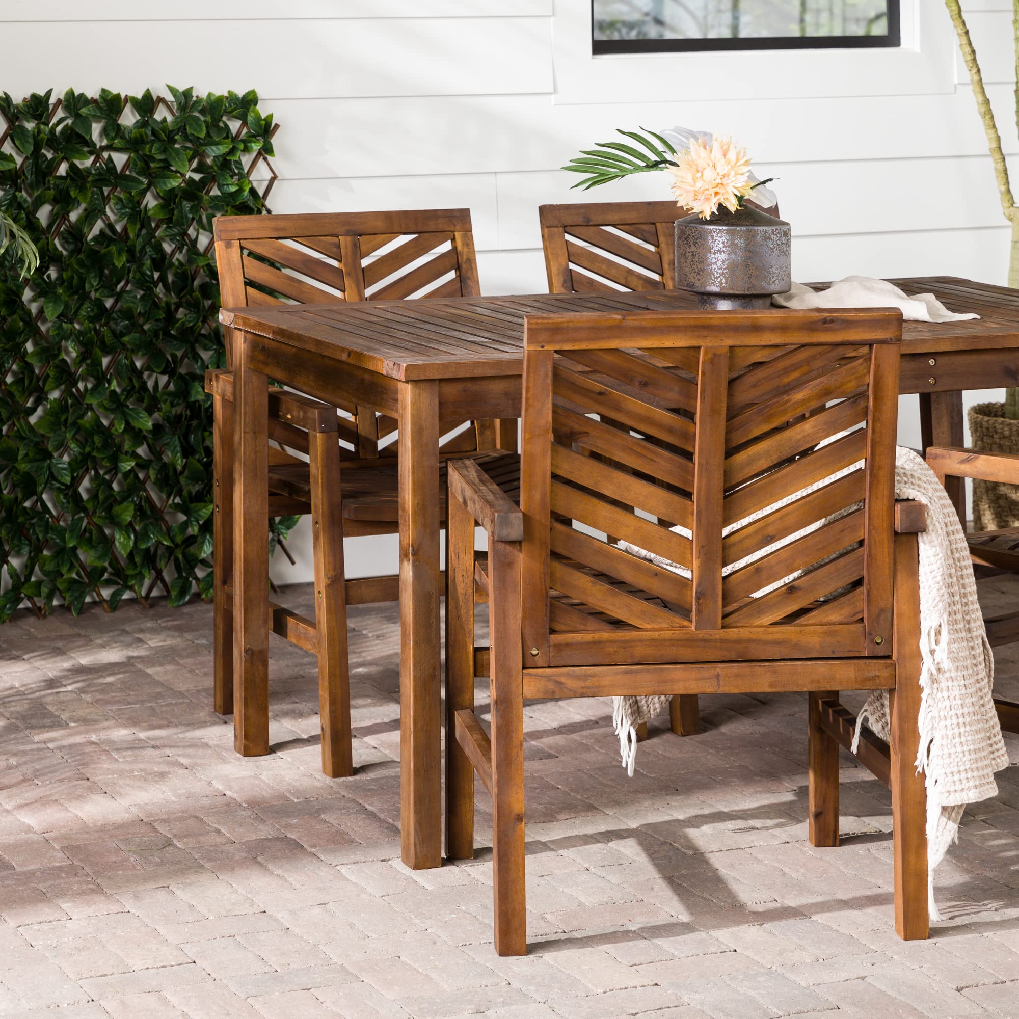 Walker Edison 4 Person Outdoor Wood Chevron Patio Furniture Dining Set ...