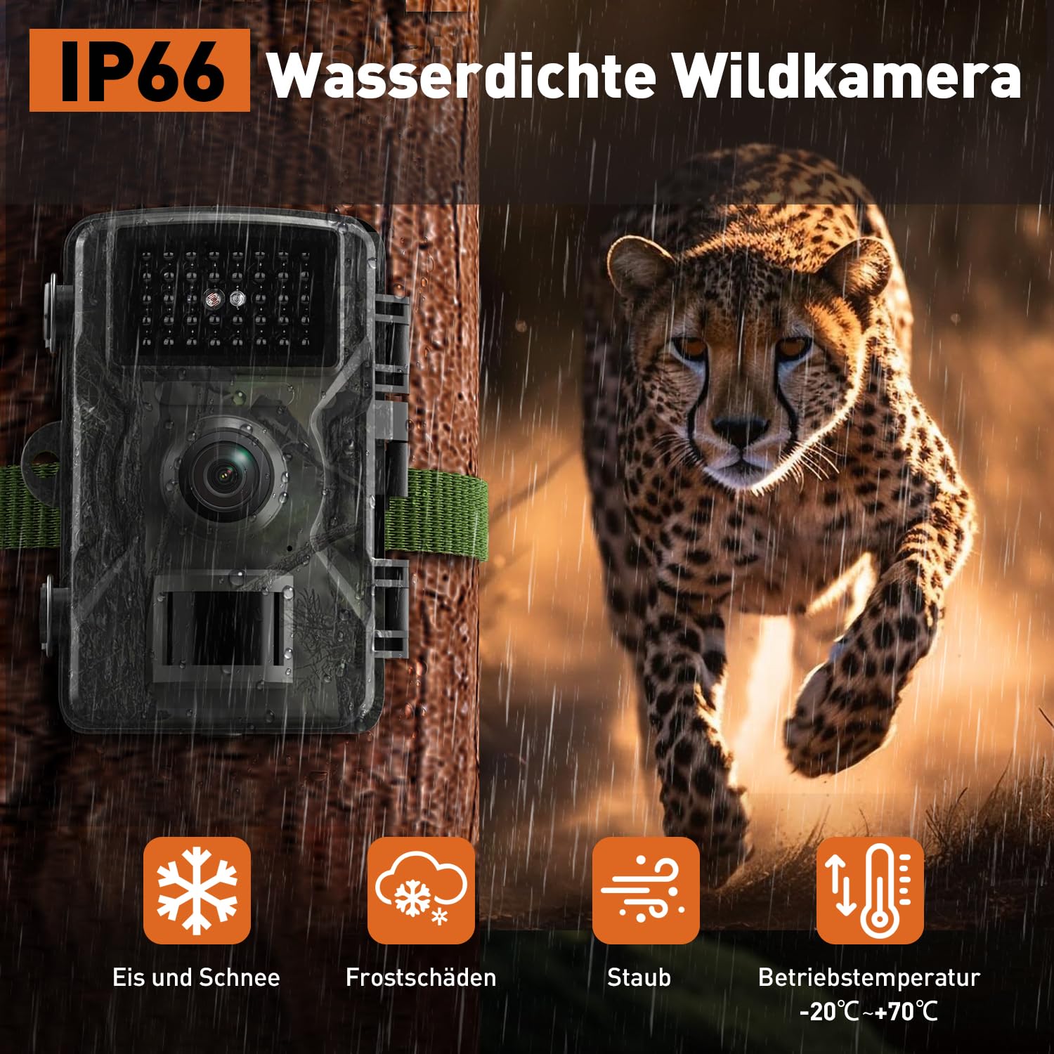 Wildkamera 60MP 4K Video IP66 wasserdicht Nachtsicht Infrarot Tierüberwachung