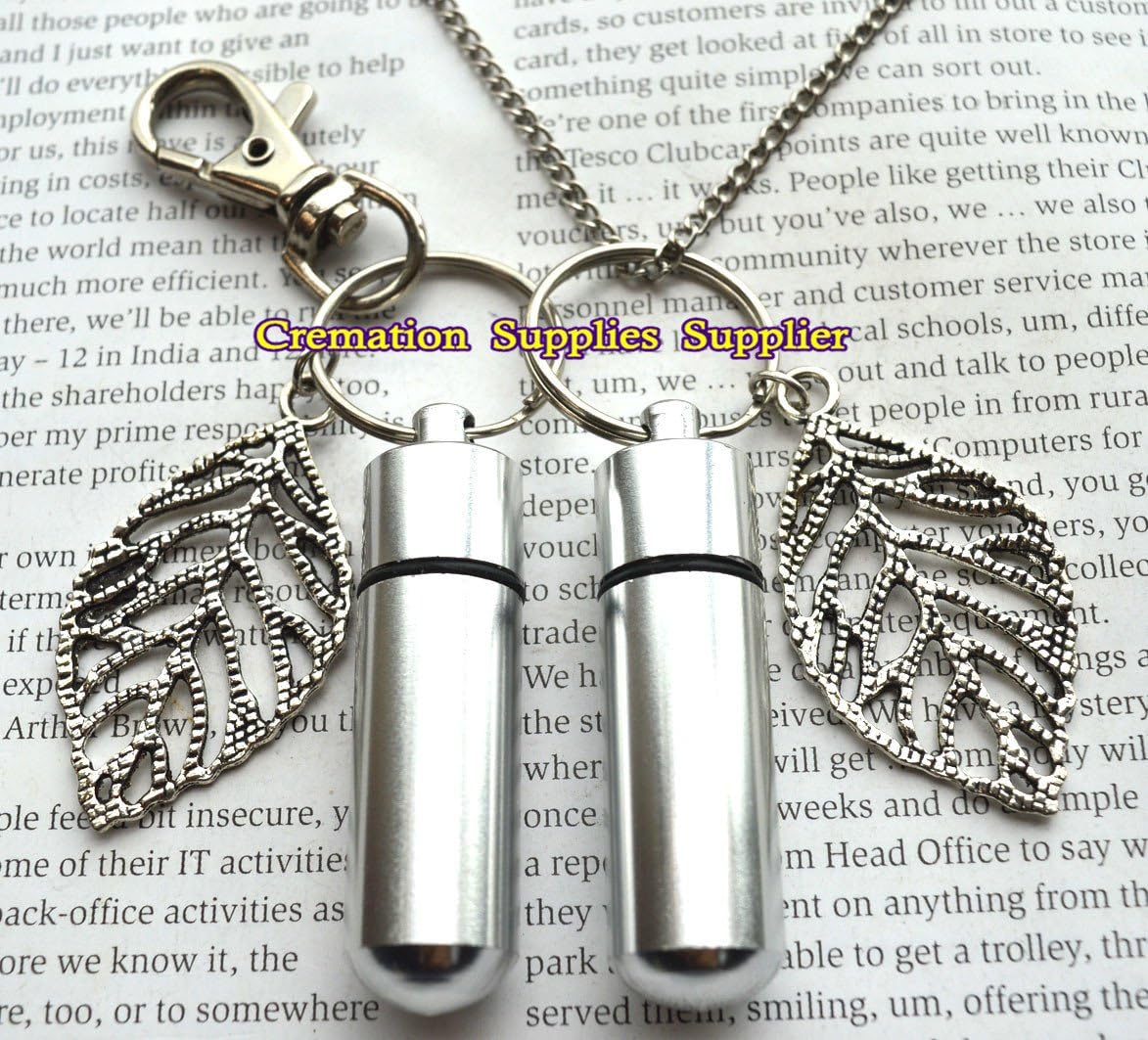 Leaves Cremation Necklace and Keychain Locket, Perfume Vial, Ashes