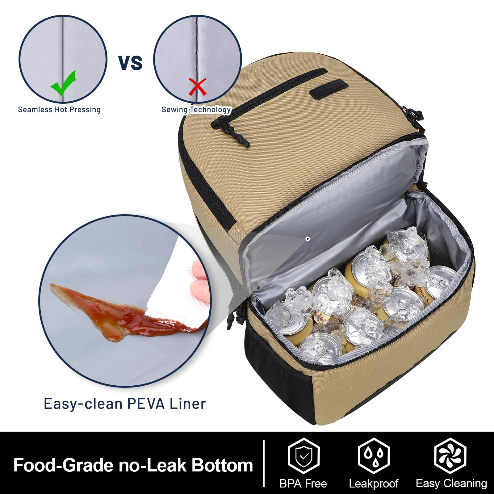 MIER 2 in 1 Insulated Cooler Backpack for Men Women Hiking Daypack with Lunch Compartment, Double Deck, Leakproof