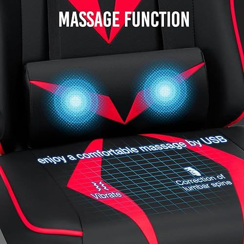 Miniatura 5 de HOFFREE Silla de masaje para juegos con cojín de resorte de bolsillo, silla reclinable de 155 para computadora con reposapiés y reposabrazos