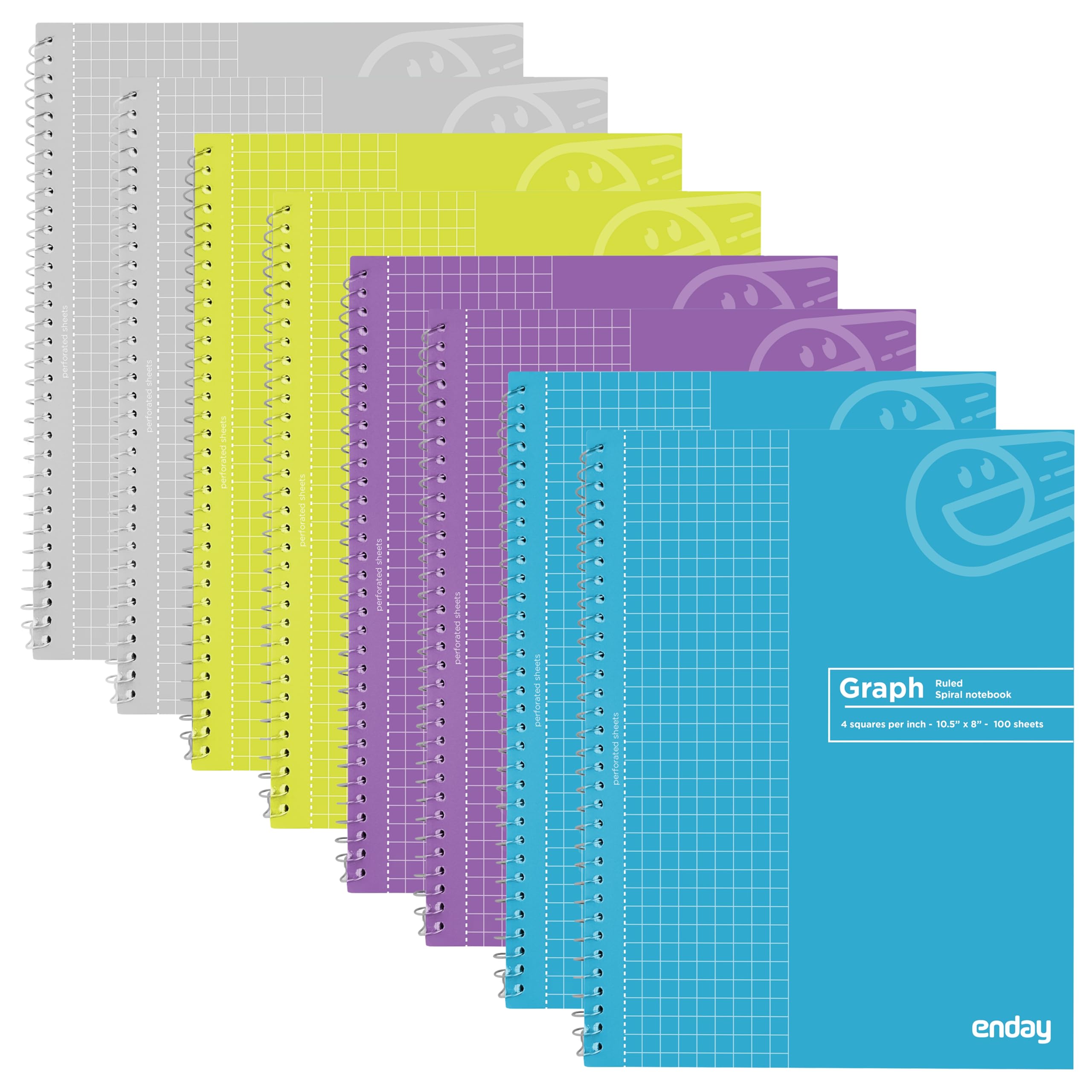 Emraw Graph Paper Notebook (8 Pack) Grid Notebook, Graph paper spiral notebook, Graph notebook, 4 Squares per inch Grid paper notebook, White Paper