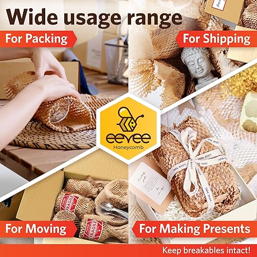 Miniatura 5 de Paquete de 2 rollos de papel de embalaje de panal para mover 12 x 72 pies, rollos de envoltura de burbujas y espuma ecológicos y biodegradables para