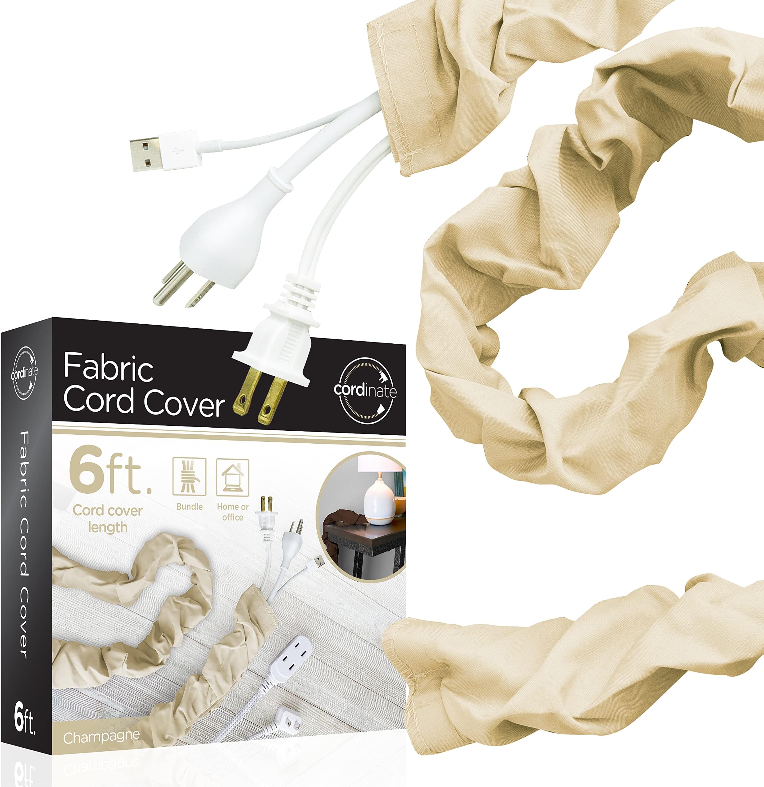Cordinate Fabric Cord Cover, 6 ft, Hides Cables, Great for Lamps, Light Fixtu...