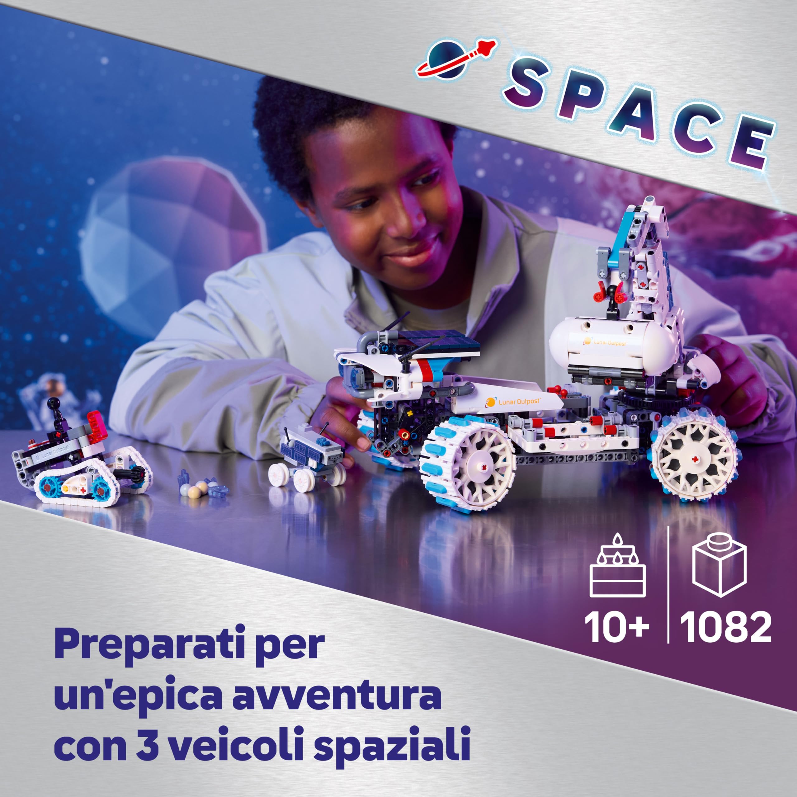 LEGO Technic Veicolo Spaziale Rover Lunare Lunar Outpost - Giocattolo Interattivo STEM con Braccio, Pannelli Solari e Modello di Robot - Regalo di Compleanno per Bambini e Bambine da 10 Anni - 42211