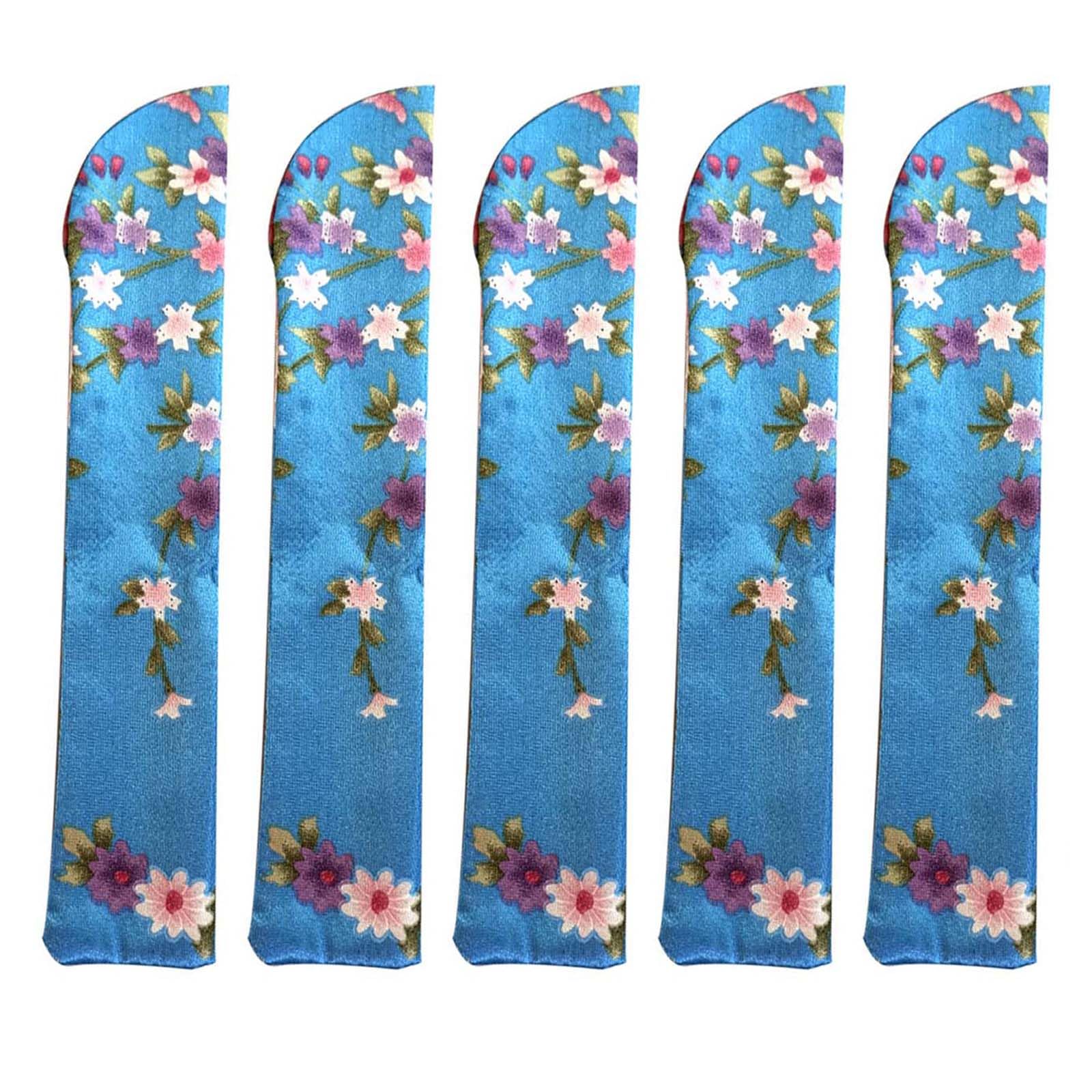 LKIRYUF 5Pcs Handhelds Folding Fan Storage Bag Vintage Flower Print Folding Fan Protective Case Chinese Hand Silk Pouch Hand Bag
