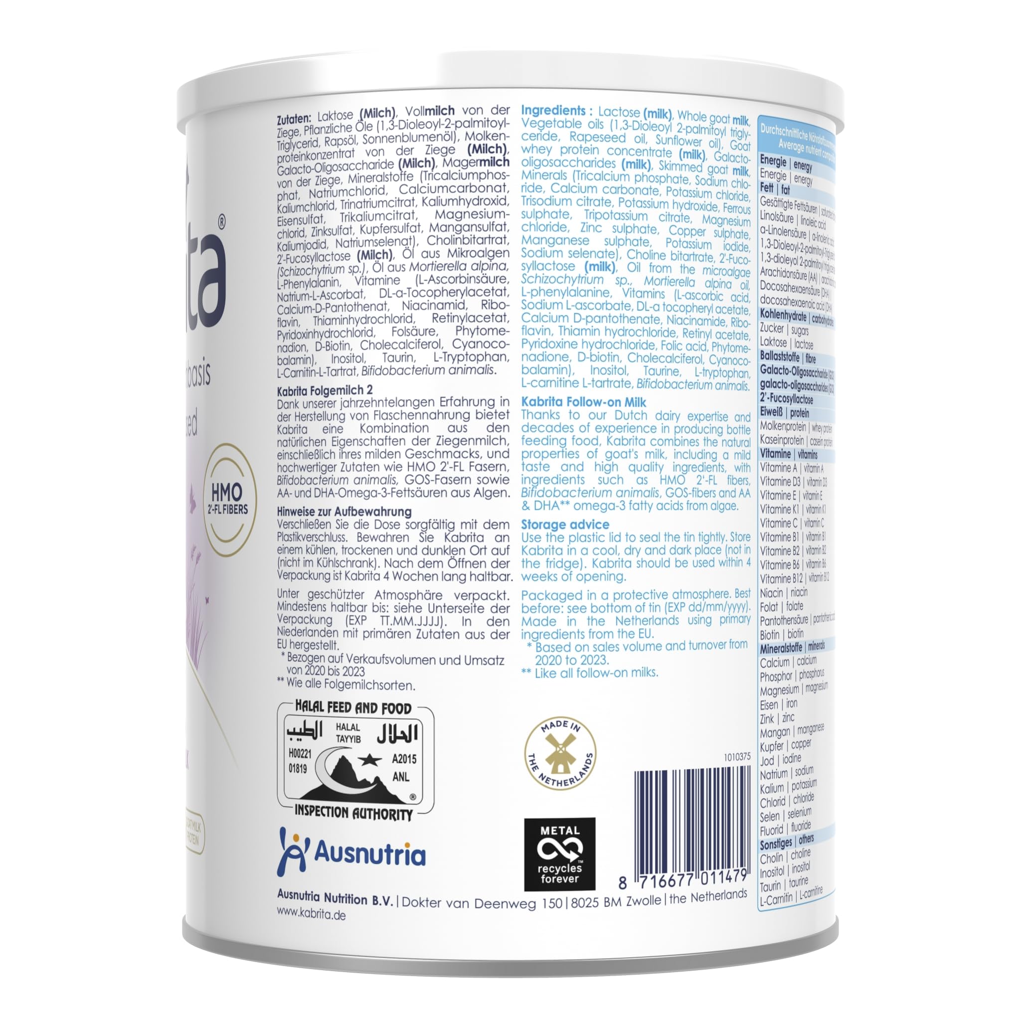 KABRITA | Ziegenmilch Folgemilch mit HMO 6-12 Monate | Hochwertige Babynahrung - Baby Milch, nahrhaft* und sanft zum Babybauch | Inhalt: 800g Babynahrung-Milchpulver