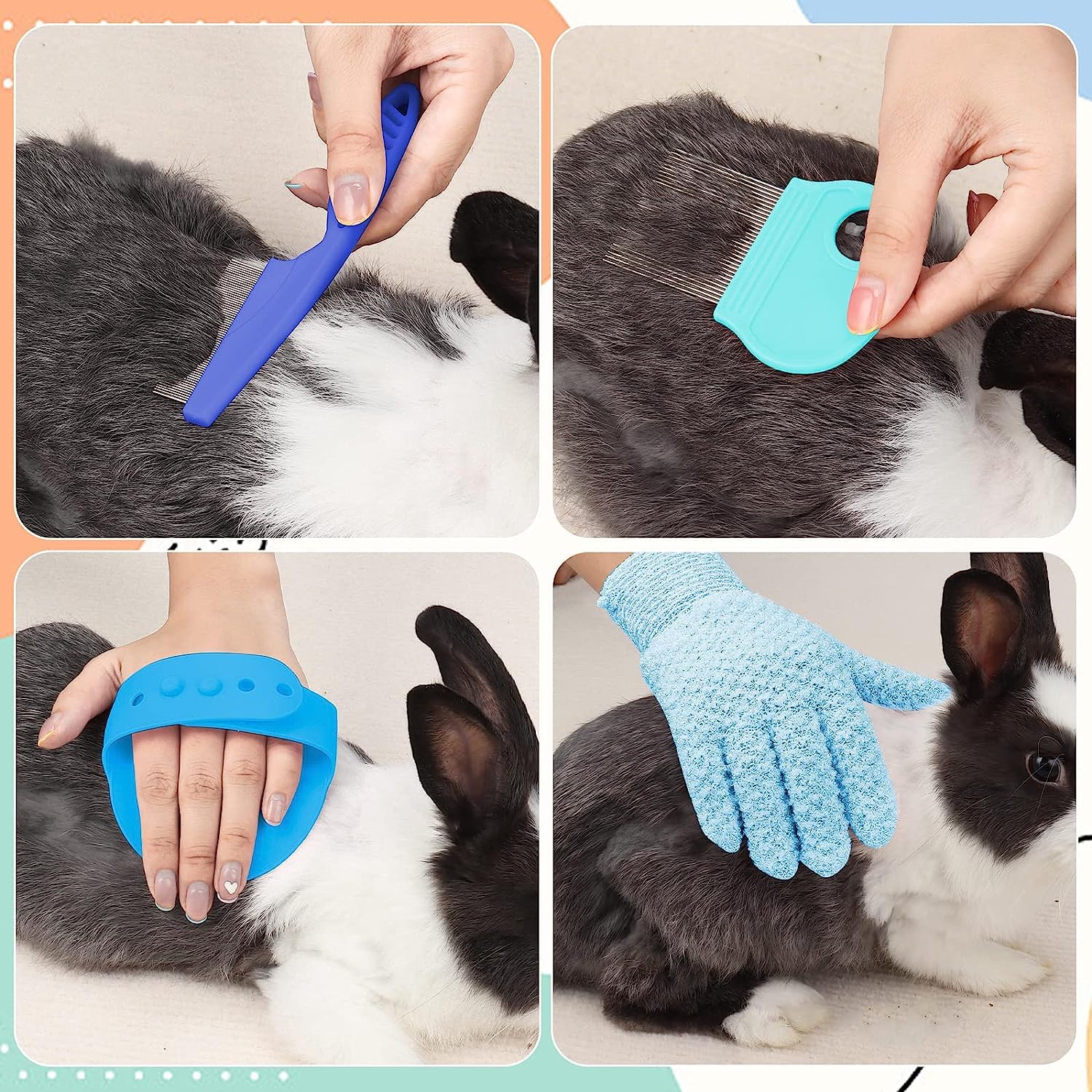 MIAOZ Kit d'entretien pour lapins coupe-ongles et tondeuse, épilateur et lime, peigne à puces, shampoing, brosse multifonction pour petits animaux
