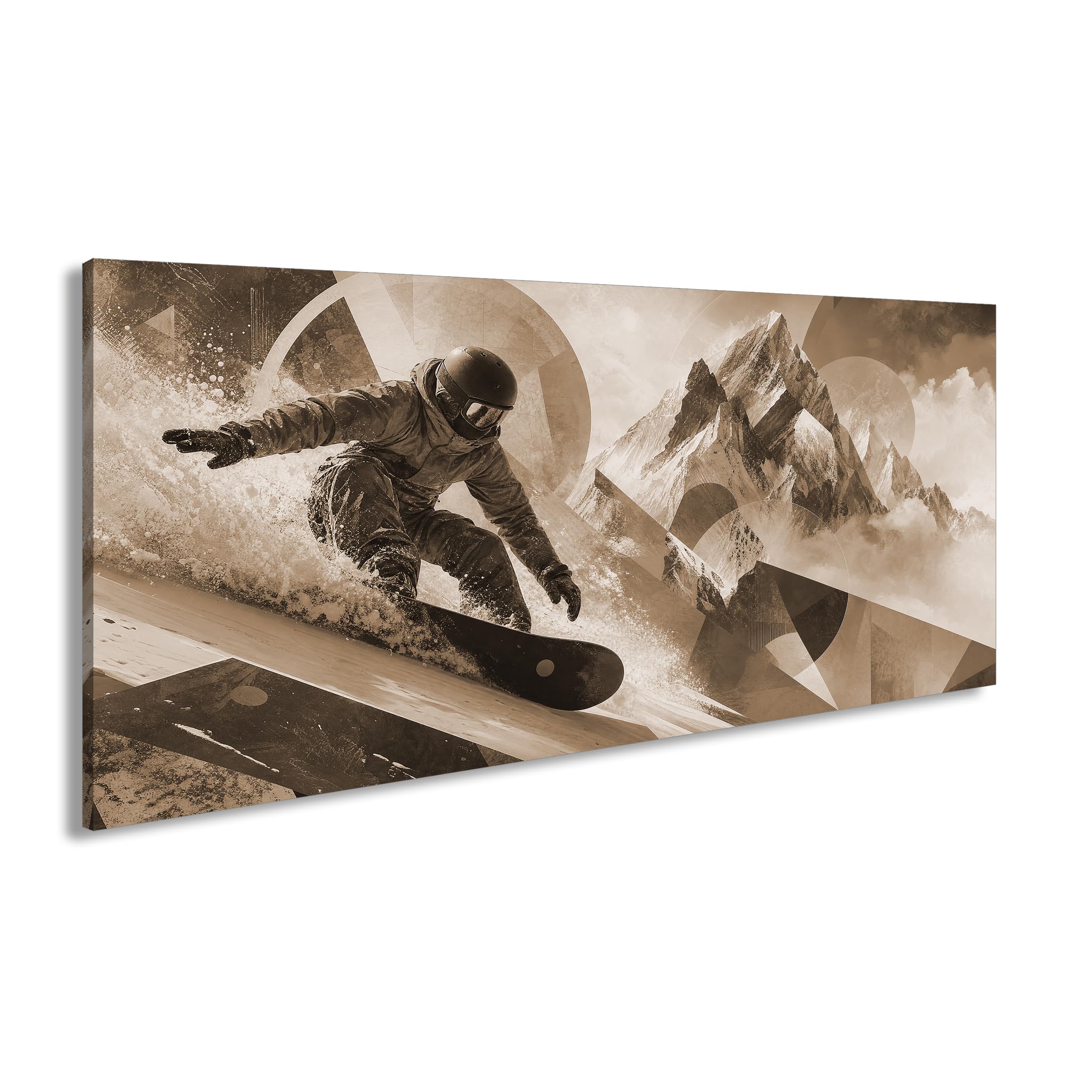deyoli Obraz na płótnie snowboardzista przed górskim krajobrazem 60x30cm Sepia