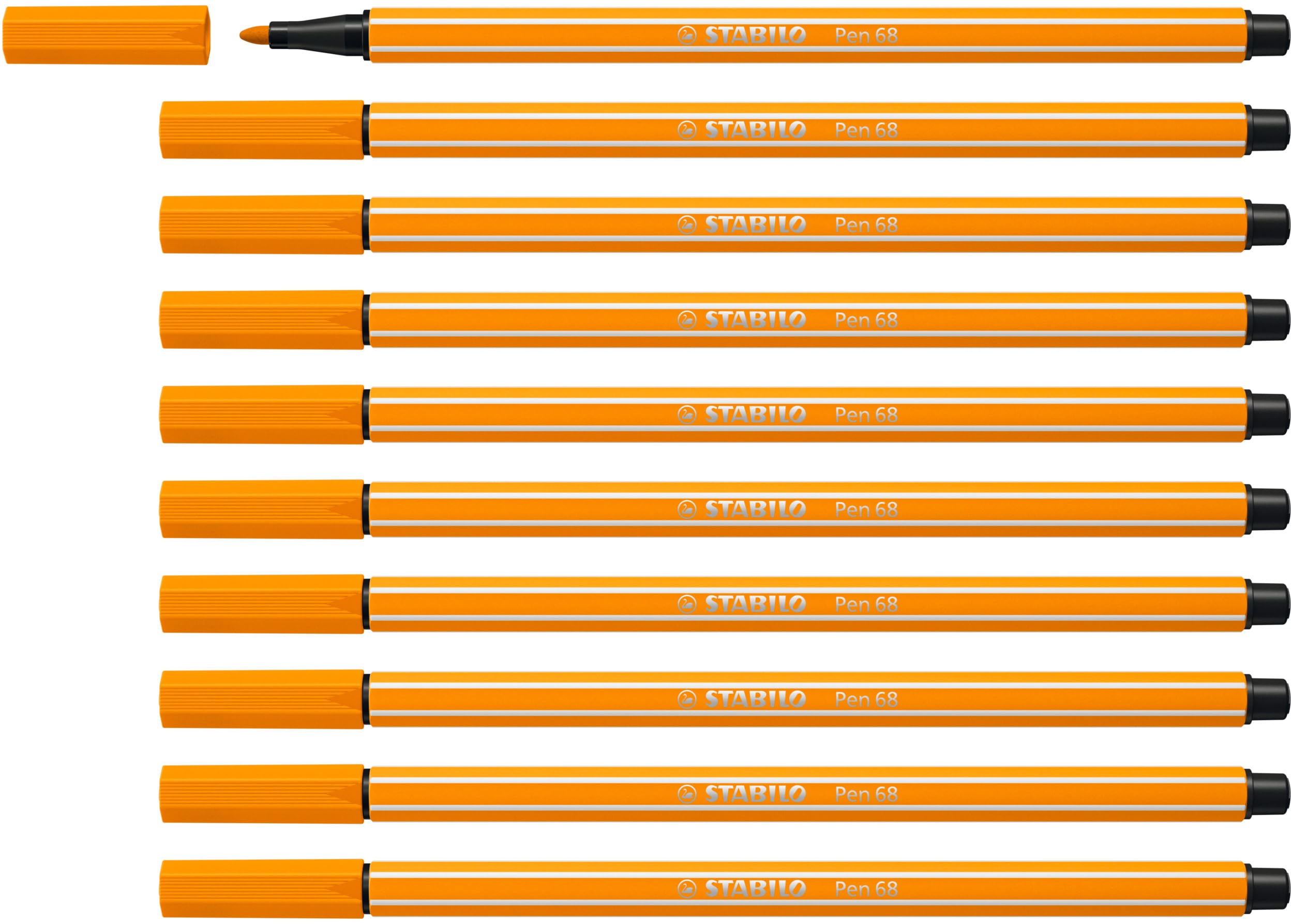 STABILO Pen 68 - Premium Fibre-Tip Pen - Pack of 10 - Orange