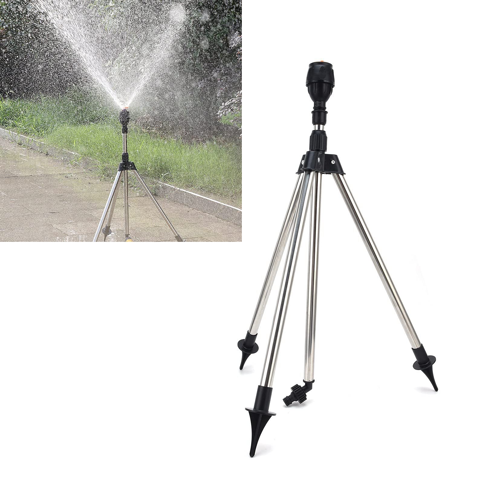 Sprinkler Rotante a 360 °, Irrigatore Rotante Regolabile con Supporto per Treppiede in Acciaio Inossidabile per L'irrigazione del Giardino del Cortile, Aumento 'umidità del