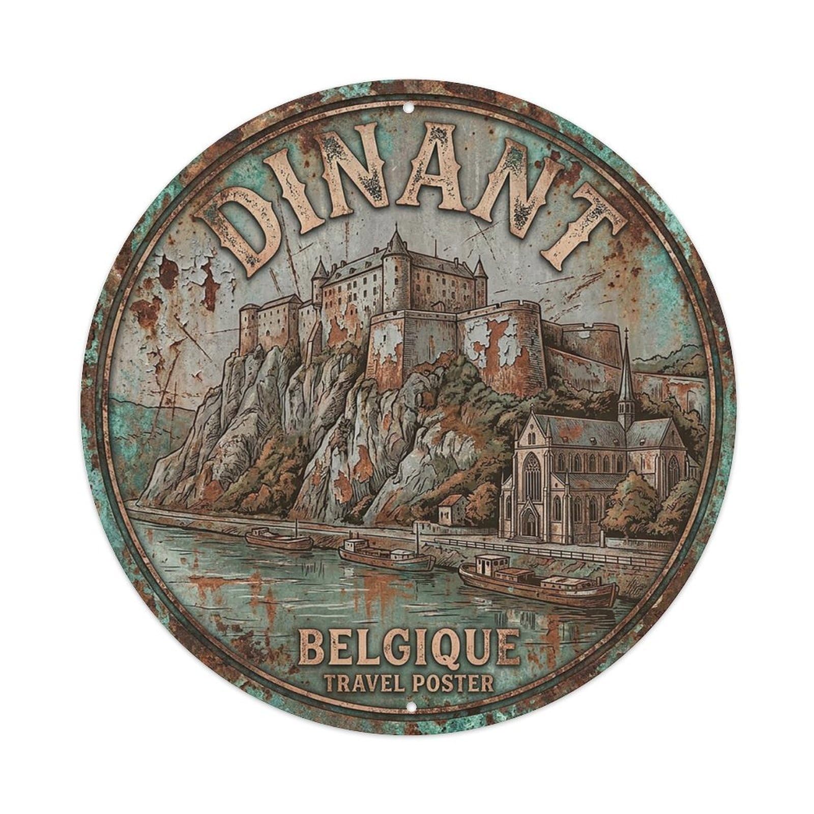 Belgium Vintage Travel Dinant Vintage Metal Tin Sign Plaque Wall Decor for Cafe, Club Bar, Office, Garden Metal Poster 8x8Inch