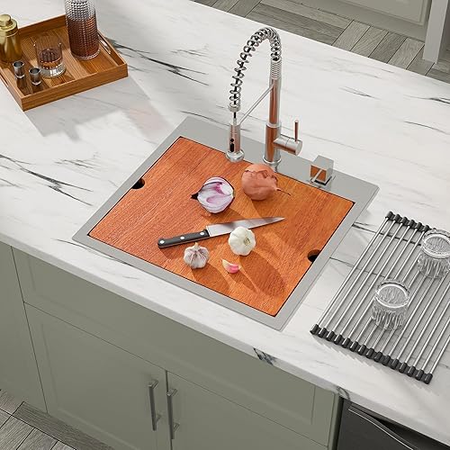 Dcolora DC-T7756 - Fregadero de preparación de cocina de 21 pulgadas, de calibre 16, de acero inoxidable, montaje superior, fregadero de barra