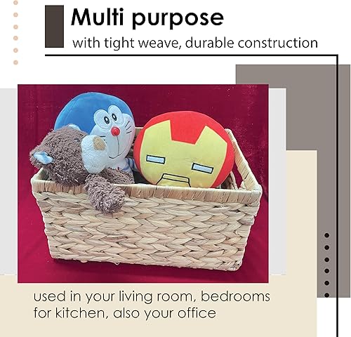 Miniatura 4 de Juego de 2, cestas de almacenamiento de jacinto de agua natural, cestas de mimbre rectangulares, cestas de almacenamiento tejidas con asas