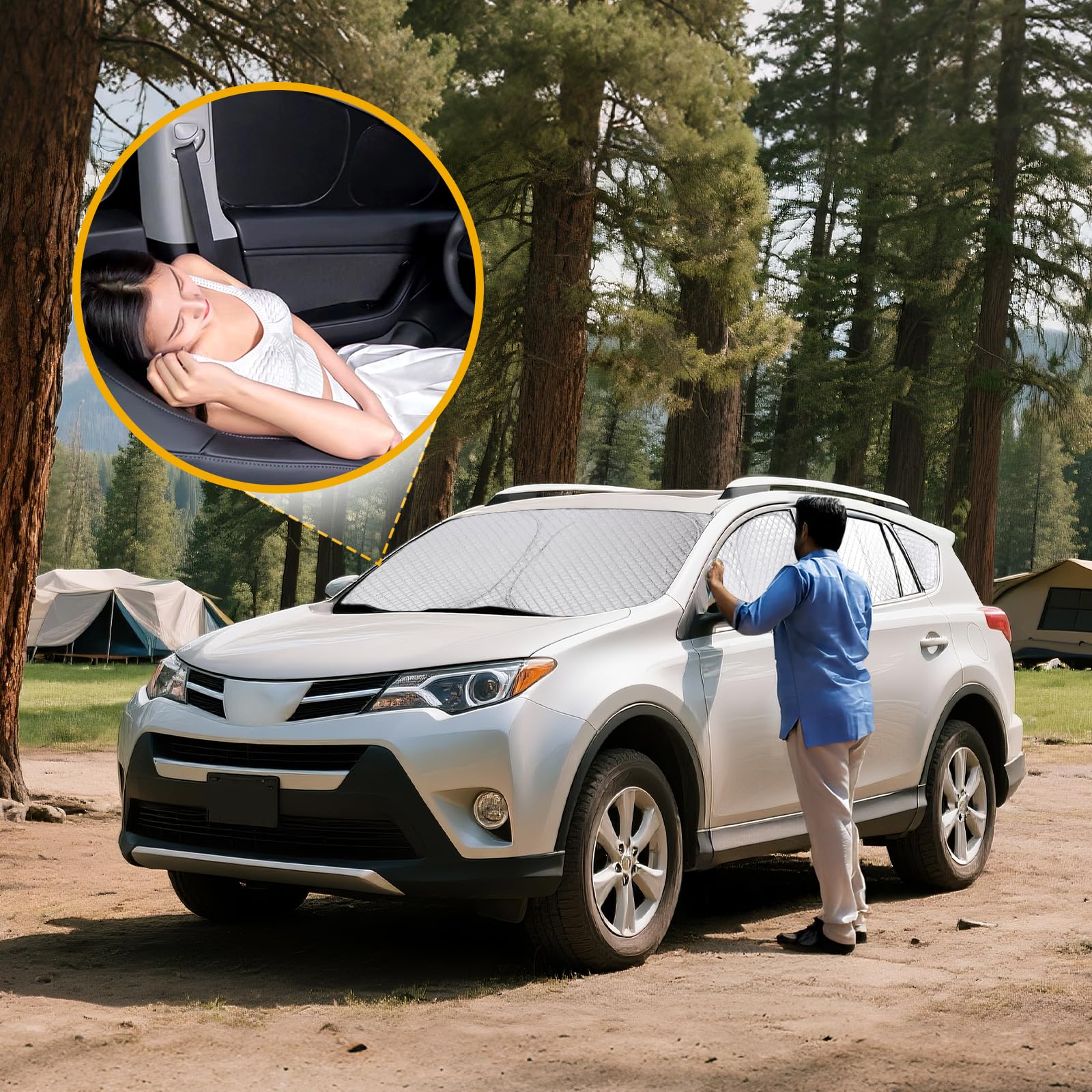 ZATOTOO Lot complet de pare-soleil de fenêtre de voiture pour Toyota RAV4 2019-2024 – Ensemble complet de housses de fenêtre triangulaires avant et arrière – Protection contre les UV et l'intimité