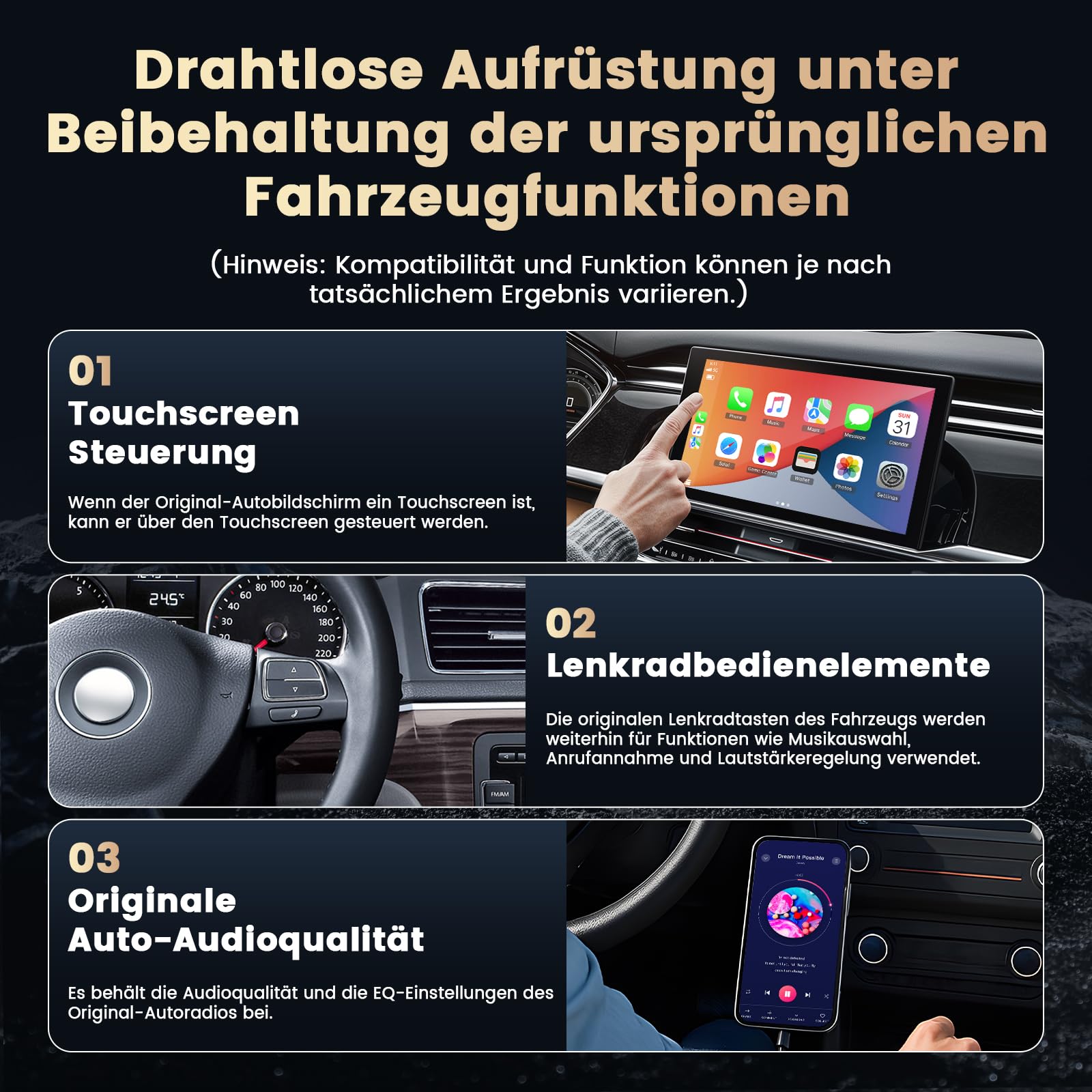 2026 Mini CarPlay Wireless Adapter für Apple CarPlay/Android Auto, Kabelgebunden zu Kabellos, Kompatibel mit iOS 10+ & Android 11+, USB-A/C, Plug & Play, Schnelle Stabile Verbindung, OTA-Updates