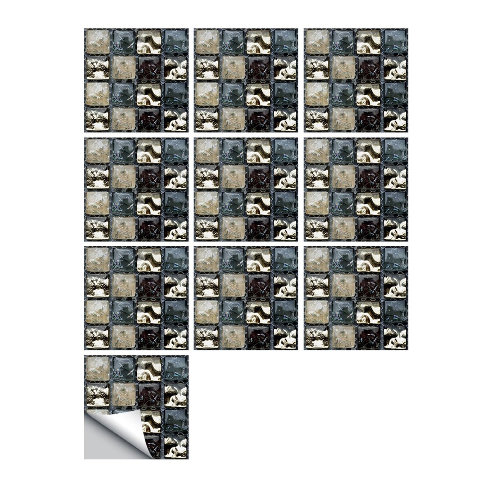 Mosaic Marble Effect Tile Stickers, Waterproof Simulation Mosaic Wall Stickers 10x10cm, Removable Decals for Home Decor(Color 12,10x10cm 10pcs)