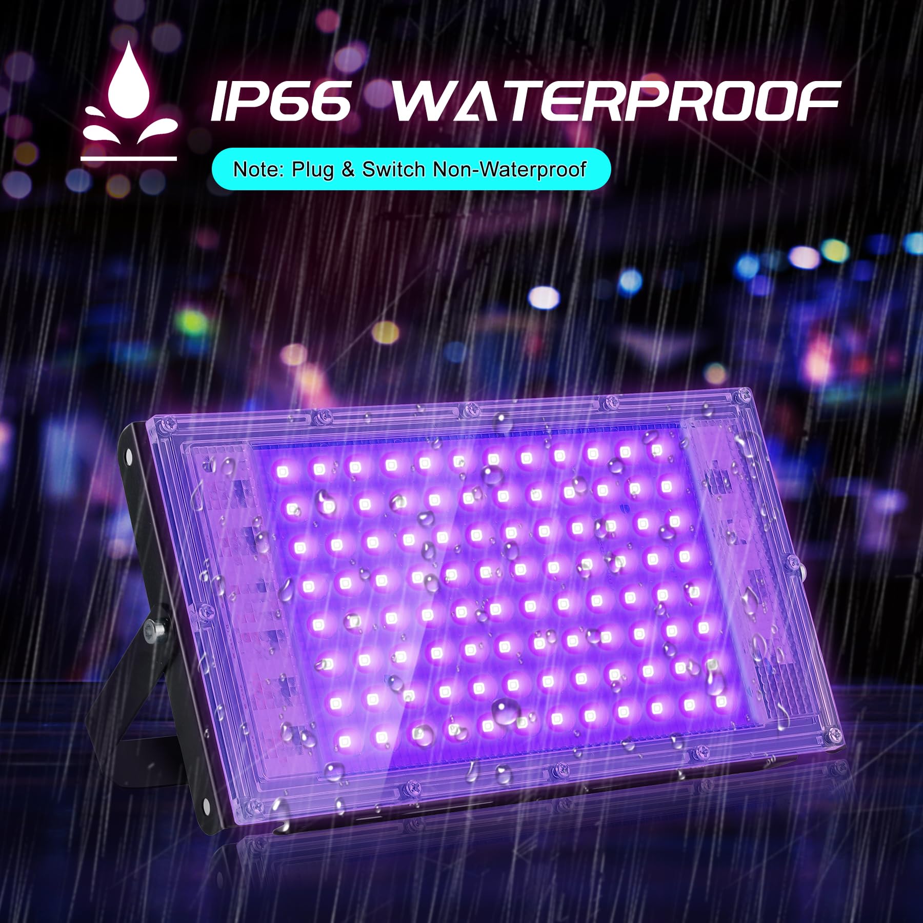 UV Schwarzlicht 2 Stück, 100W Blacklight, IP66 Wasserdichte Schwarzlicht Led Strahler, UV Licht Schwarzlichtlampe, für Disco, Glow Party, Halloween Deko, Bühnenbeleuchtung, Party Zubehör