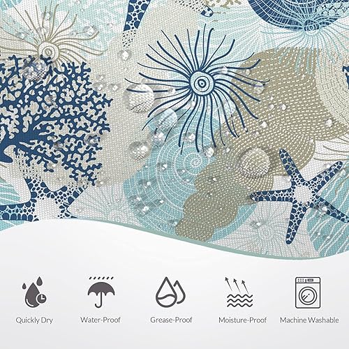 Miniatura 4 de Cortina de ducha náutica costera, cortina de baño con temática de playa oceánica, estrella de mar y coral, decoración de baño, tela impermeable,