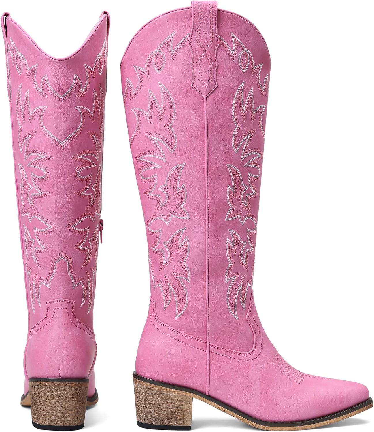 Oiamenne Cowboy Boots for Women Knee High Pointed Toe Cowgirl Boots Chunky Heel Pull On Western Boots Retro Country Vintage Fashion Boots
