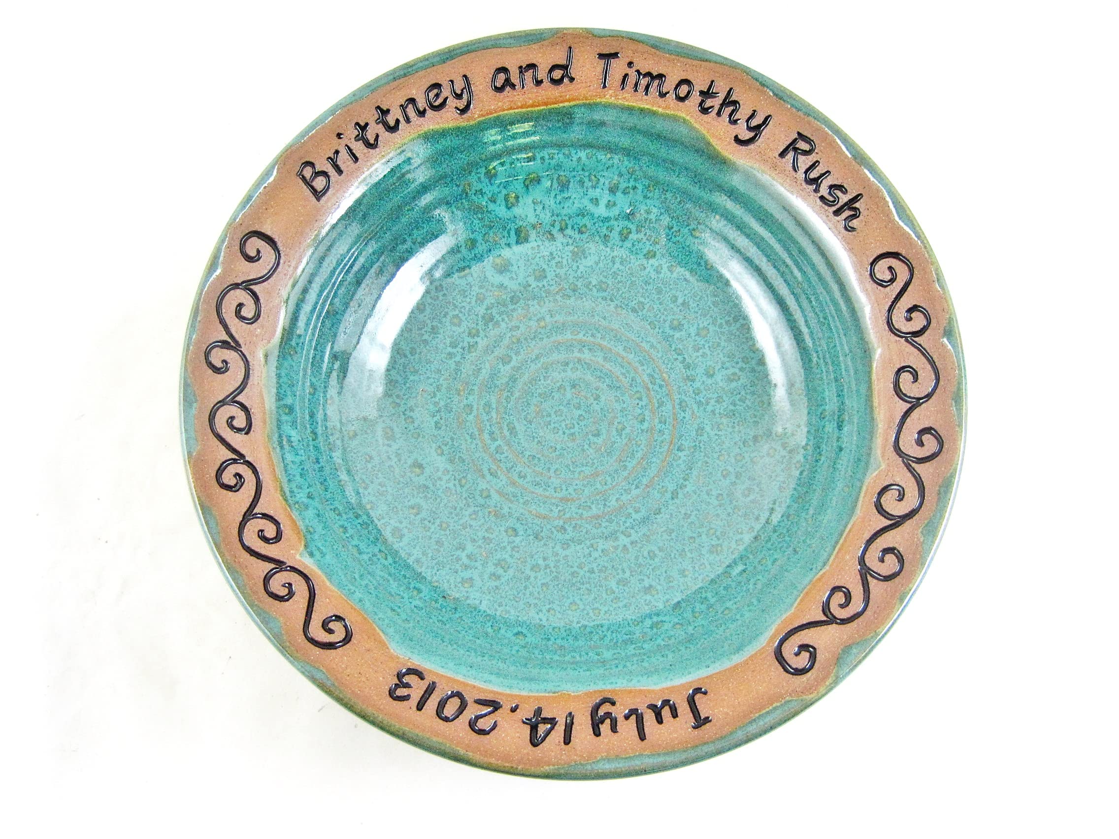 Personalized Wedding bowl with engraved Names and date, Ning's Pottery