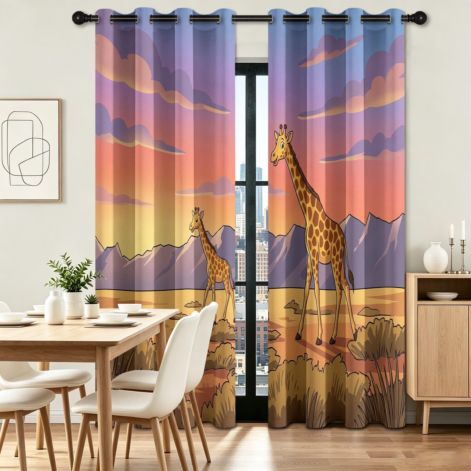 Cortinas de dibujos animados con diseño de sabana y jirafa, cortinas para niños y niñas, cortinas opacas tropicales con ojal, plisado con lápiz, tratamiento de ventanas para habitación infantil