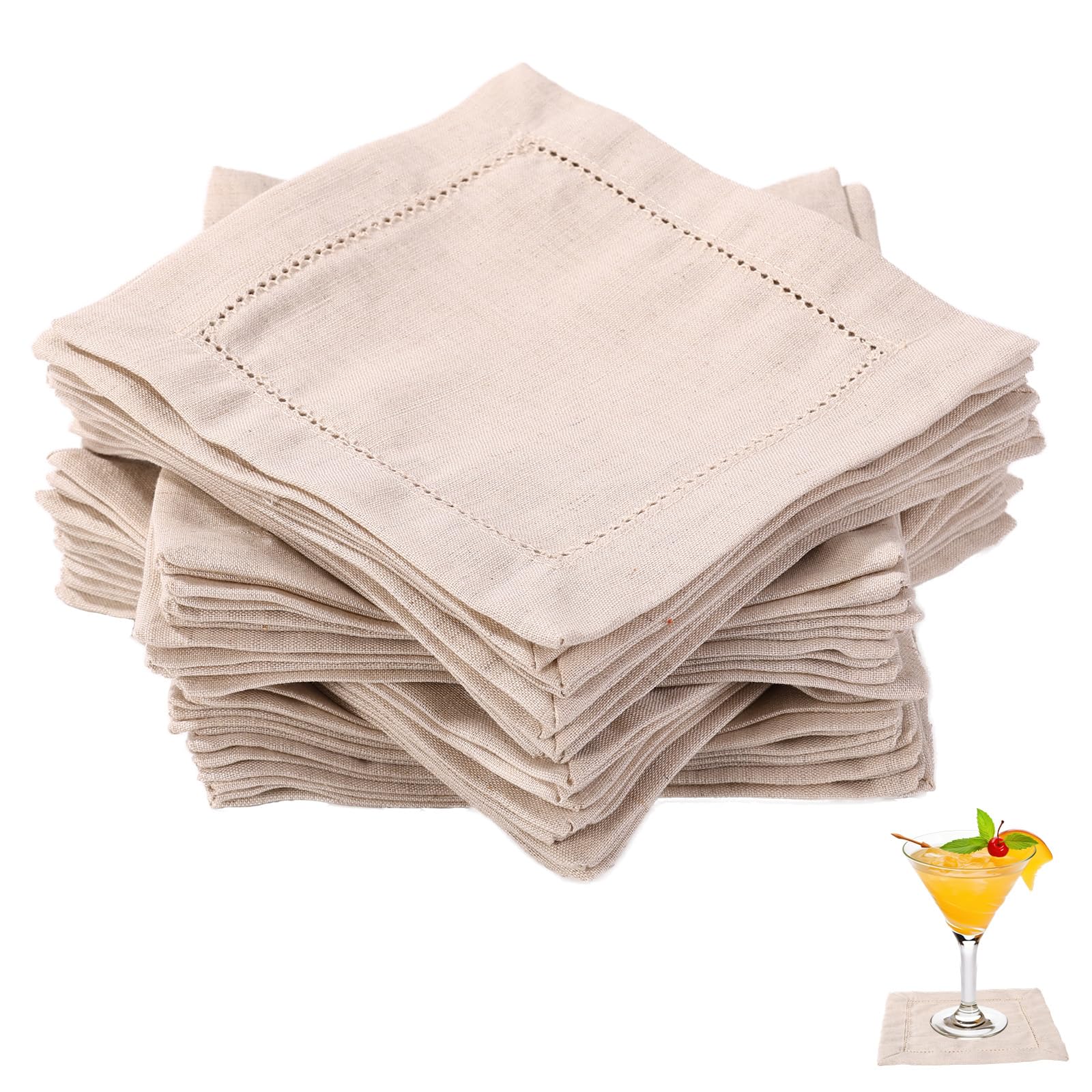 50pcs Beige Linen Cocktail Napkins, Reusable Cloth Napkins Washable