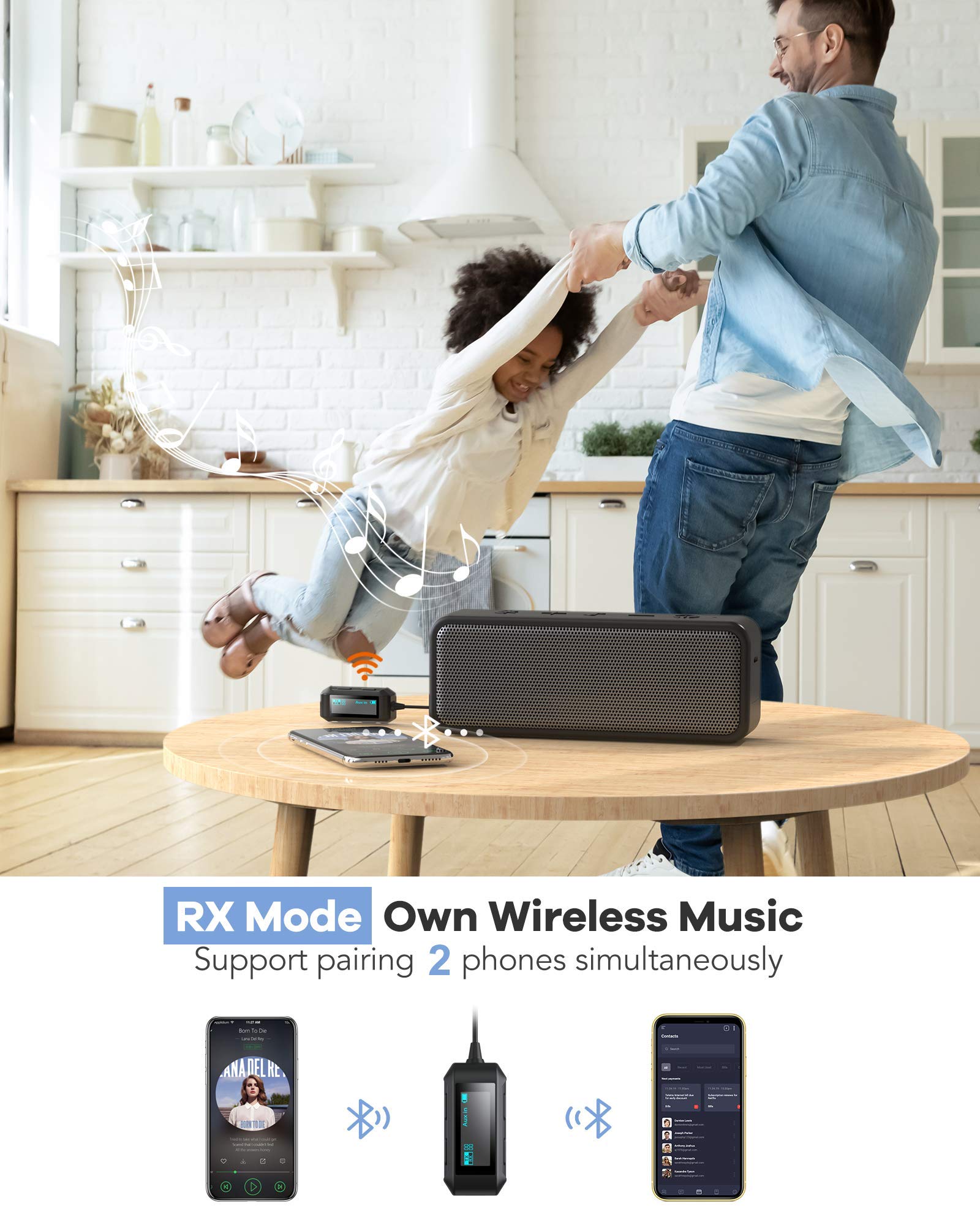 AGPTEK Visible Bluetooth Transmitter and Receiver 2in1,Wireless