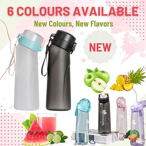 Miniatura 9 de Botella de agua saborizada, botella de agua Air Up con cápsulas de sabor, botella de agua morada, botellas de agua para niños (morado, 1 botella (22