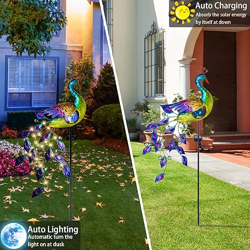 Miniatura 2 de DREAMSOUL Luces solares de jardín para exteriores decoración de pavo real luces solares de jardín con tira de luces LED impermeable bola de vidrio