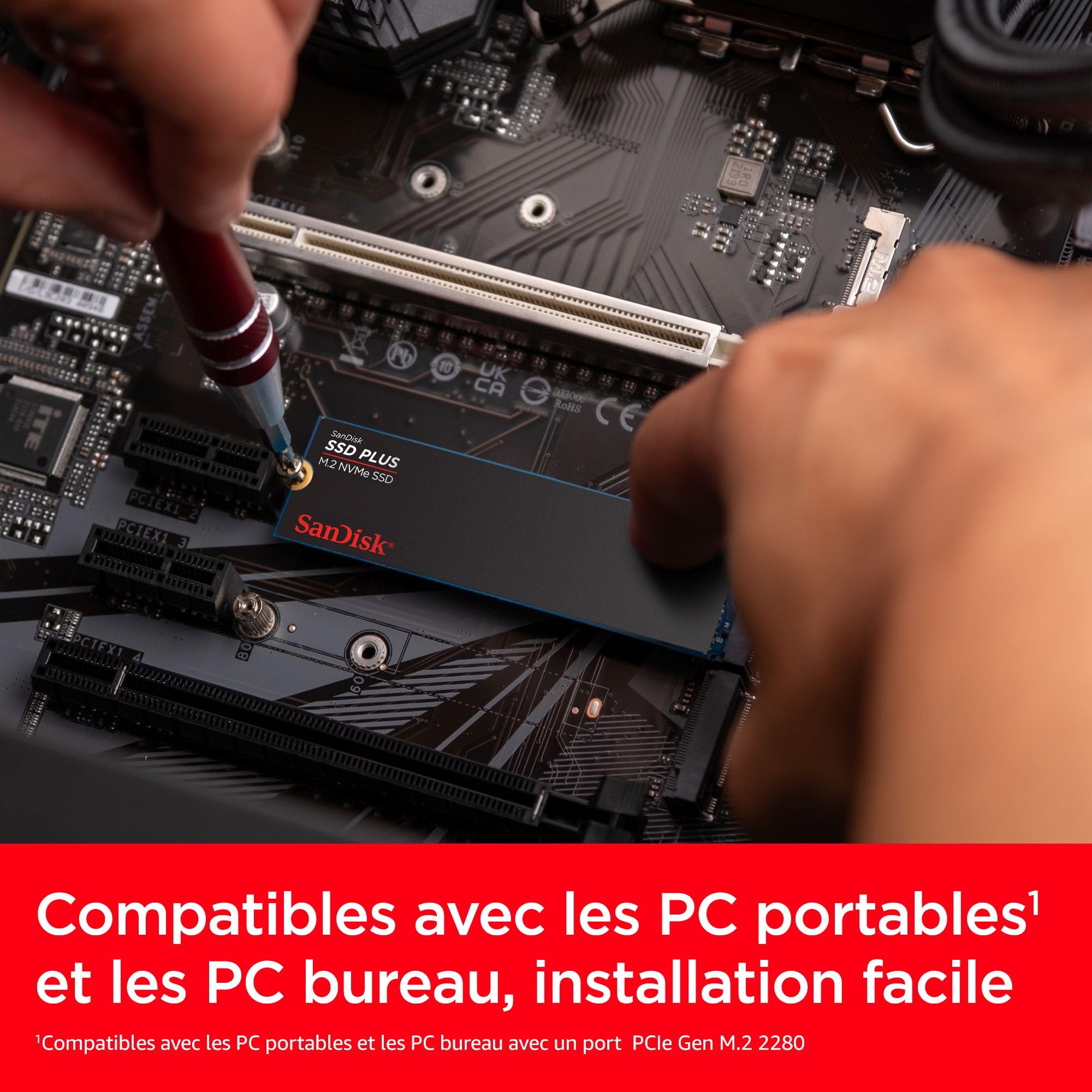 SanDisk SSD Plus 250 Go M.2 NVMe SSD, SSD interne, PCIe Gen 3, M.2 2280, installation facile, 3 ans