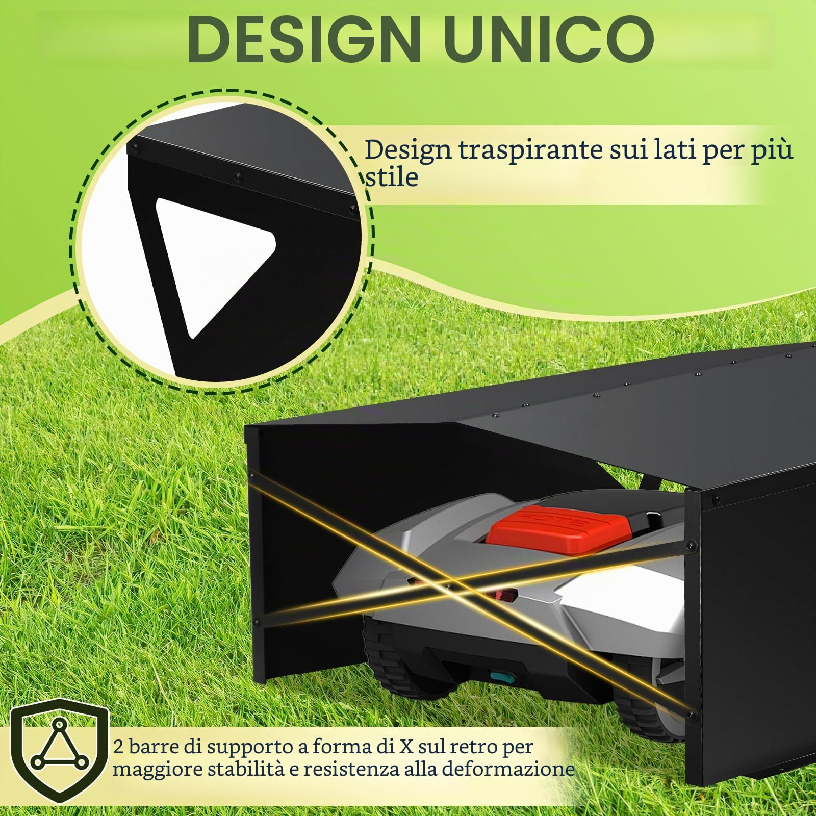 Garage zincato per robot tosaerba, 78 x 60 x 34 cm, per robot da erba, resistente alle intemperie, protezione UV, con materiale di montaggio, nero