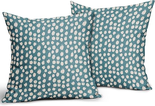 Miniatura 2 de Sweetshow Juego de 2 fundas de almohada de 18 x 18 pulgadas, diseño bohemio, con diseño de lunares, moderno y moderno, para exteriores, decorativas,