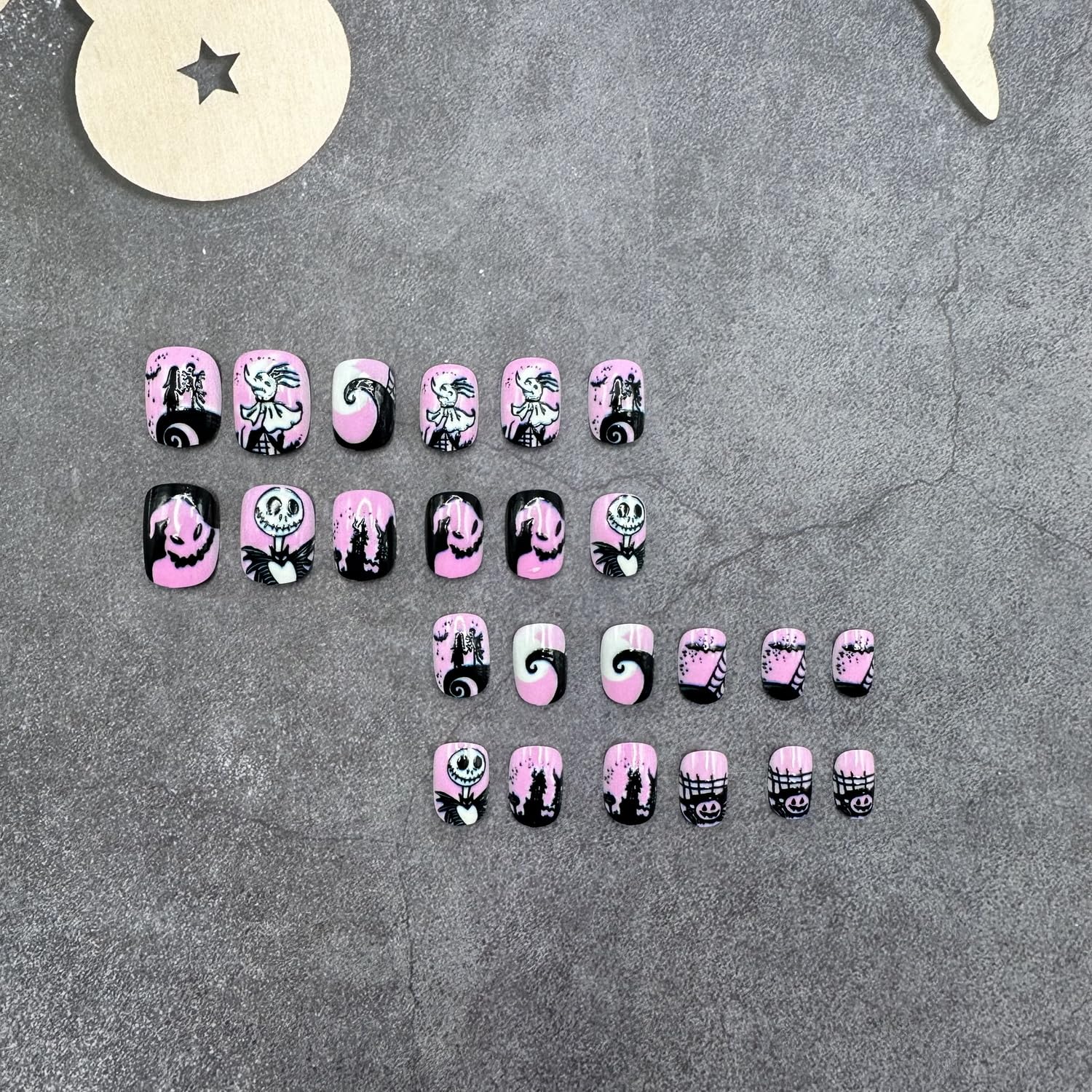 Halloween Press on Nails French Tip Almond Fake Nails Terror Blood False Nail with Acrylic Glue on Nails Medium Artificial Nails Glossy Reusable Halloween Stick on Nails for Women DIY Manicure 24 Pcs: Style 3